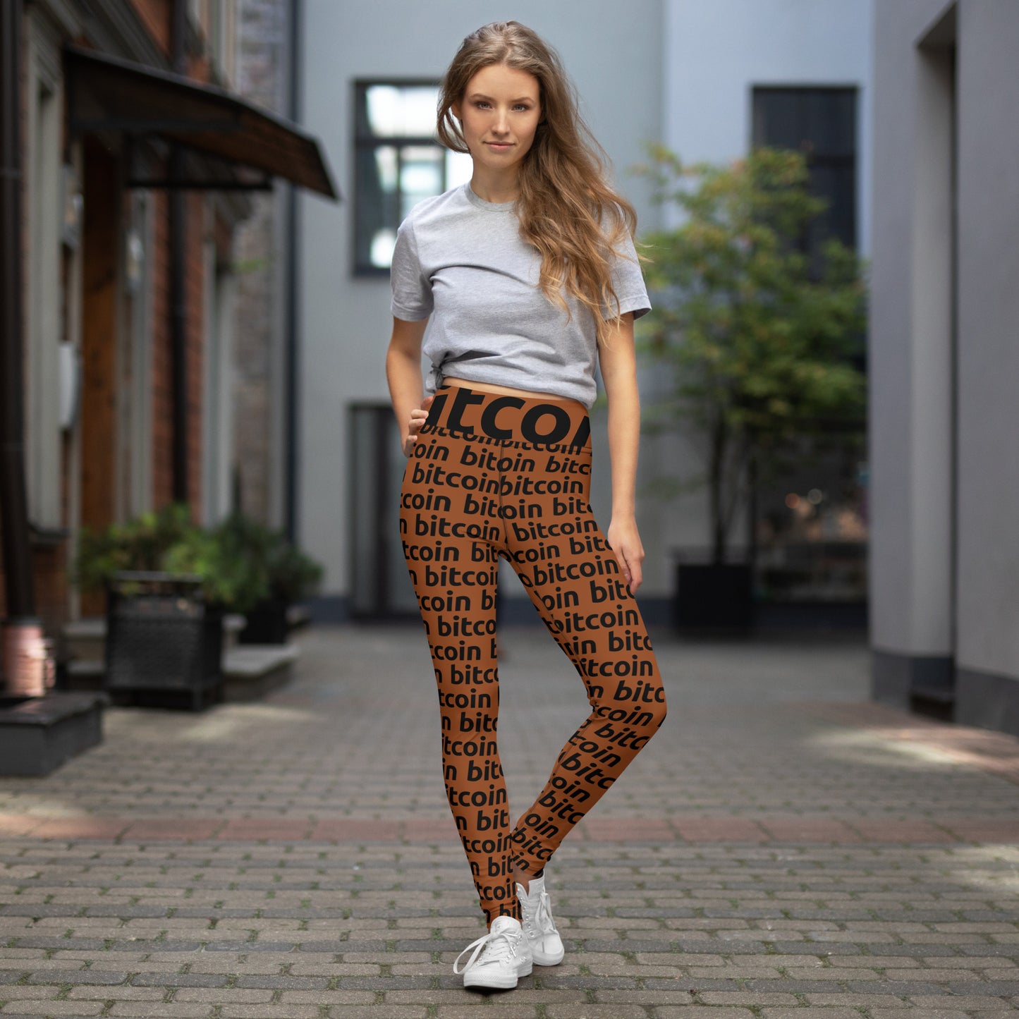 Bitcoin Brown Yoga Leggings printful