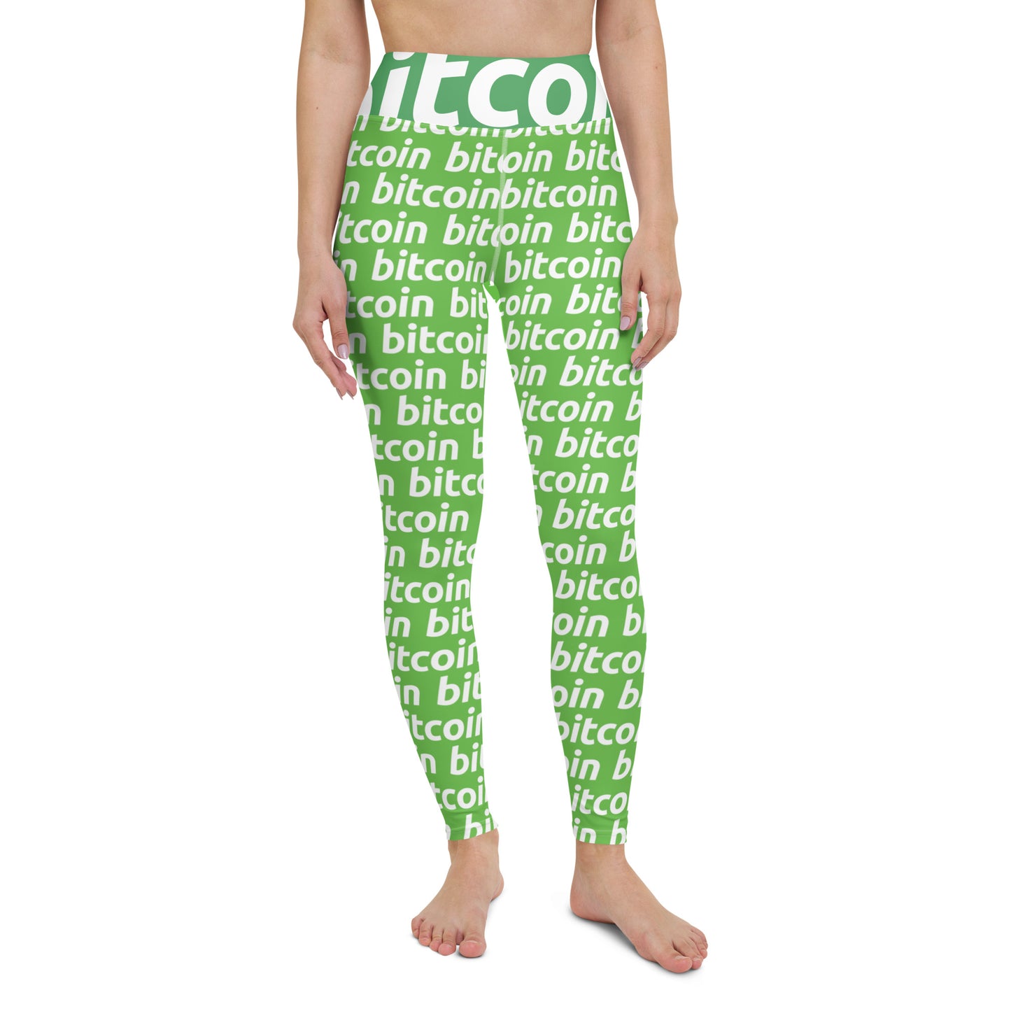 Bitcoin Grass White Yoga Leggings printful