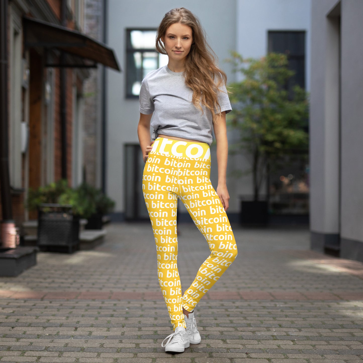 Bitcoin Honey White Yoga Leggings printful