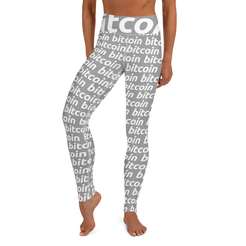 Bitcoin Gray White Yoga Leggings printful