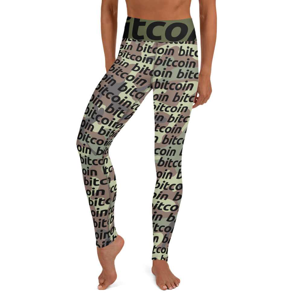 Bitcoin Army Camo Yoga Leggings printful