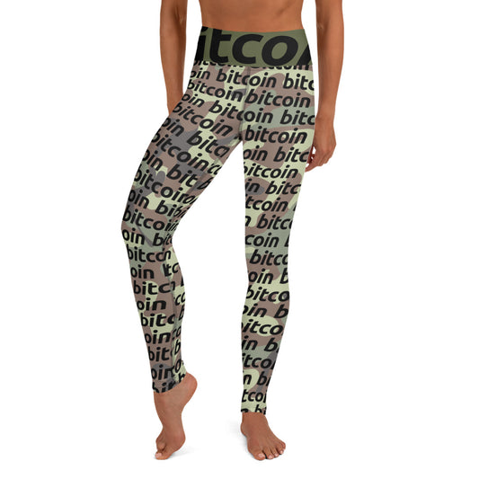 Bitcoin Army Camo Yoga Leggings printful