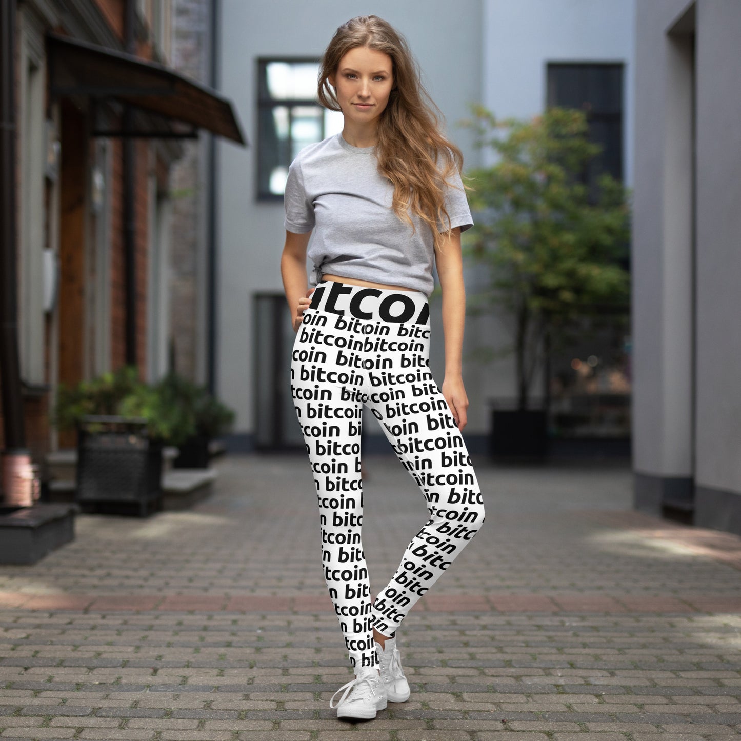 Bitcoin Snow Yoga Leggings printful
