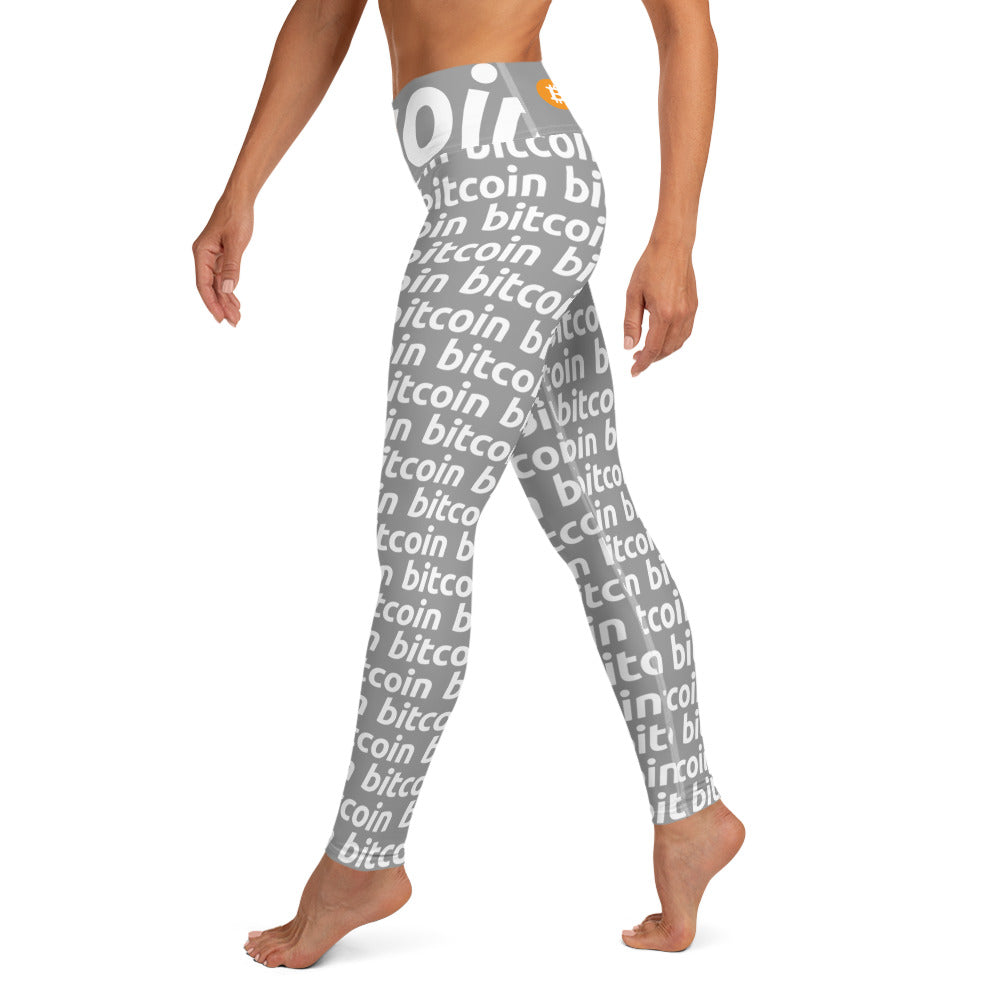 Bitcoin Gray White Yoga Leggings printful