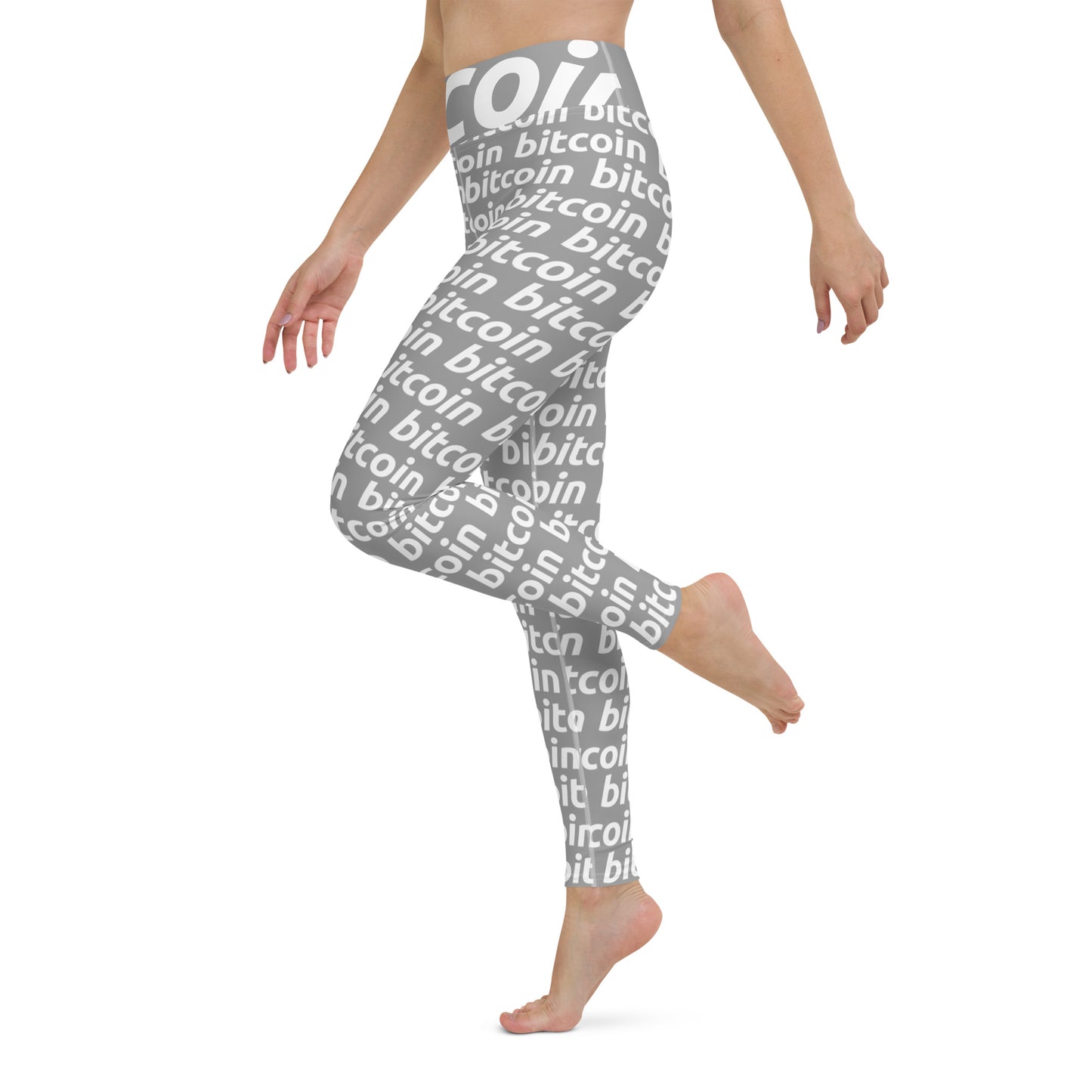 Bitcoin Gray White Yoga Leggings printful