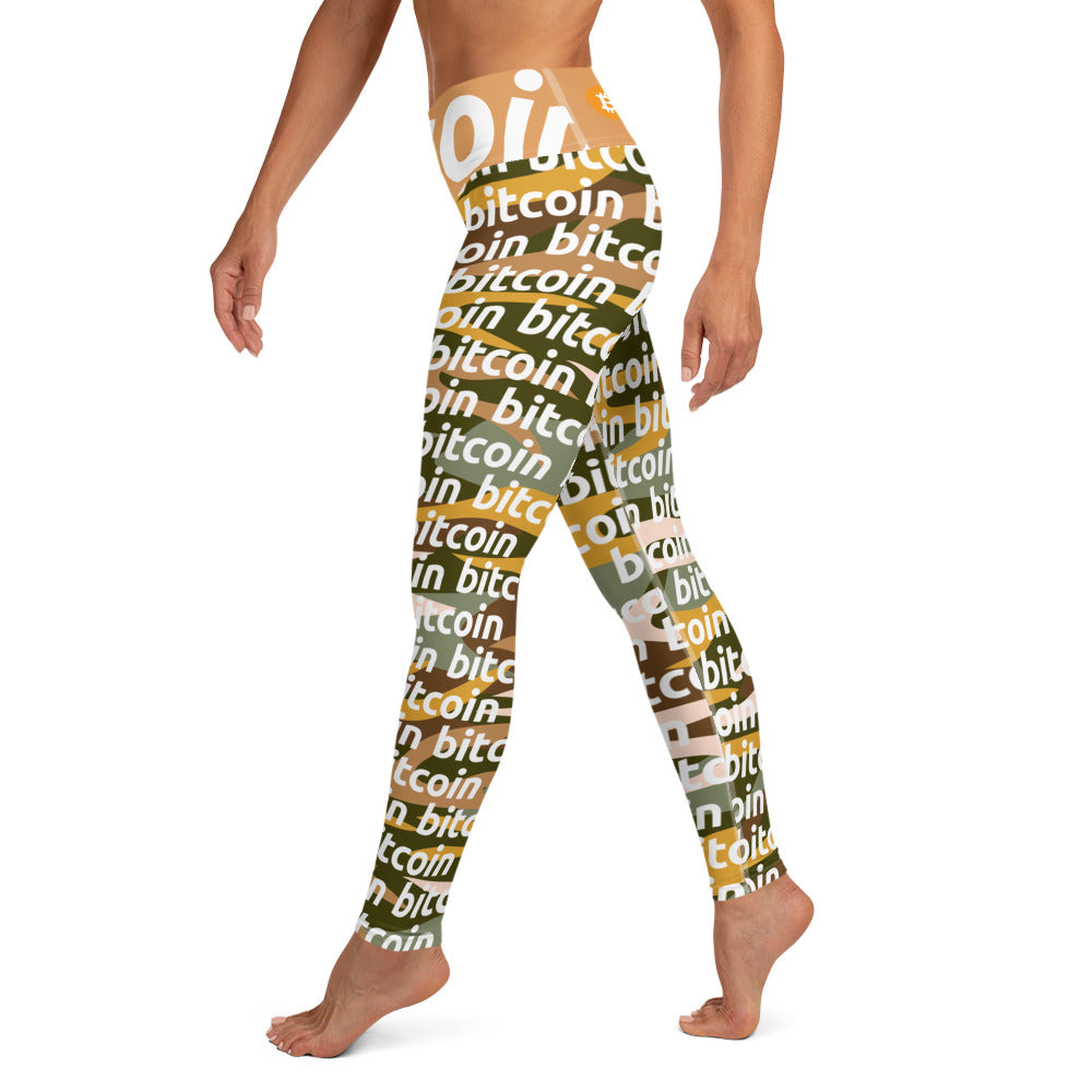 Bitcoin Desert Camo Yoga Leggings printful
