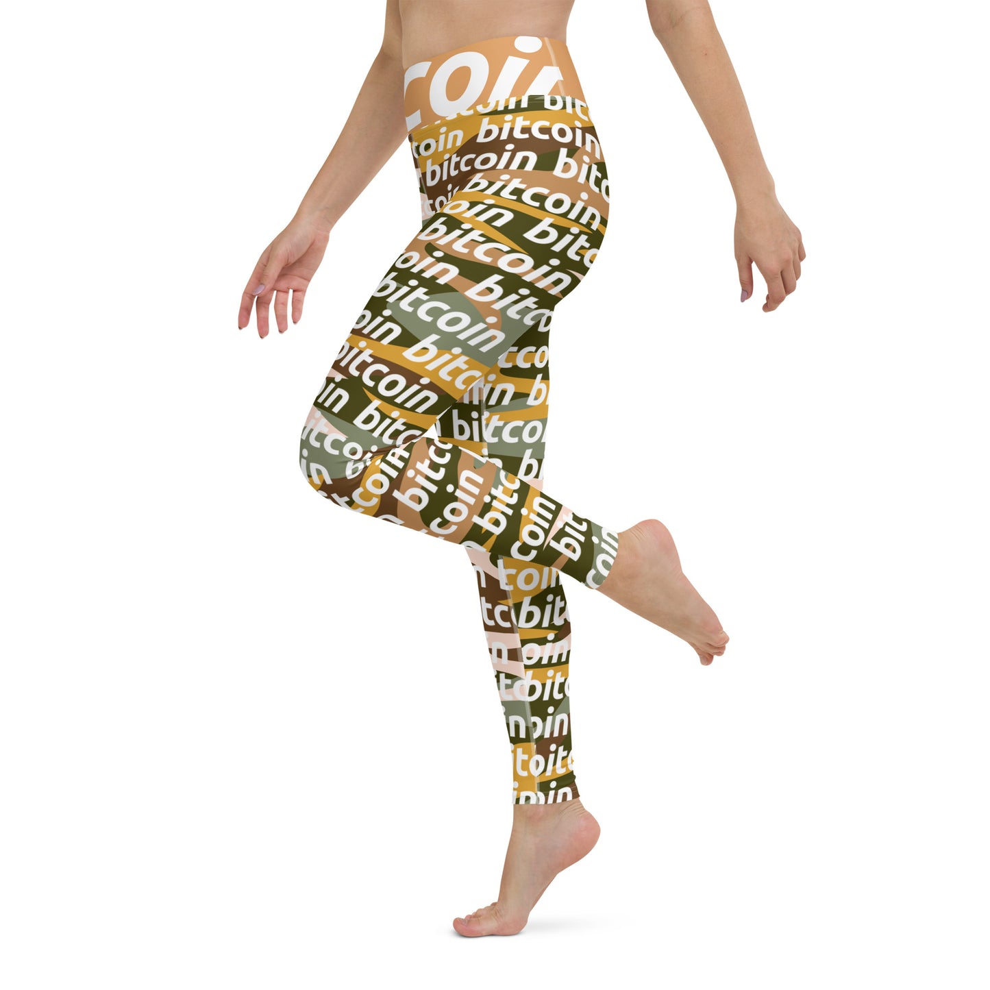 Bitcoin Desert Camo Yoga Leggings printful