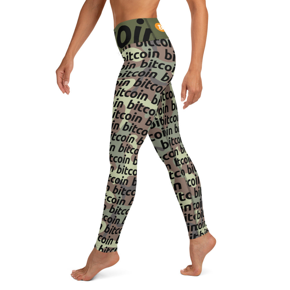 Bitcoin Army Camo Yoga Leggings printful