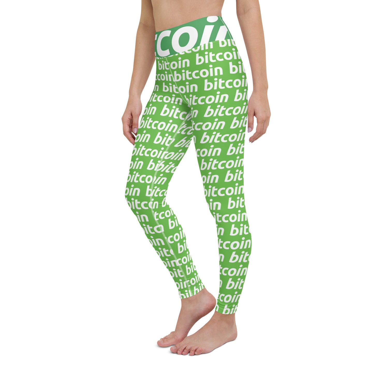 Bitcoin Grass White Yoga Leggings printful
