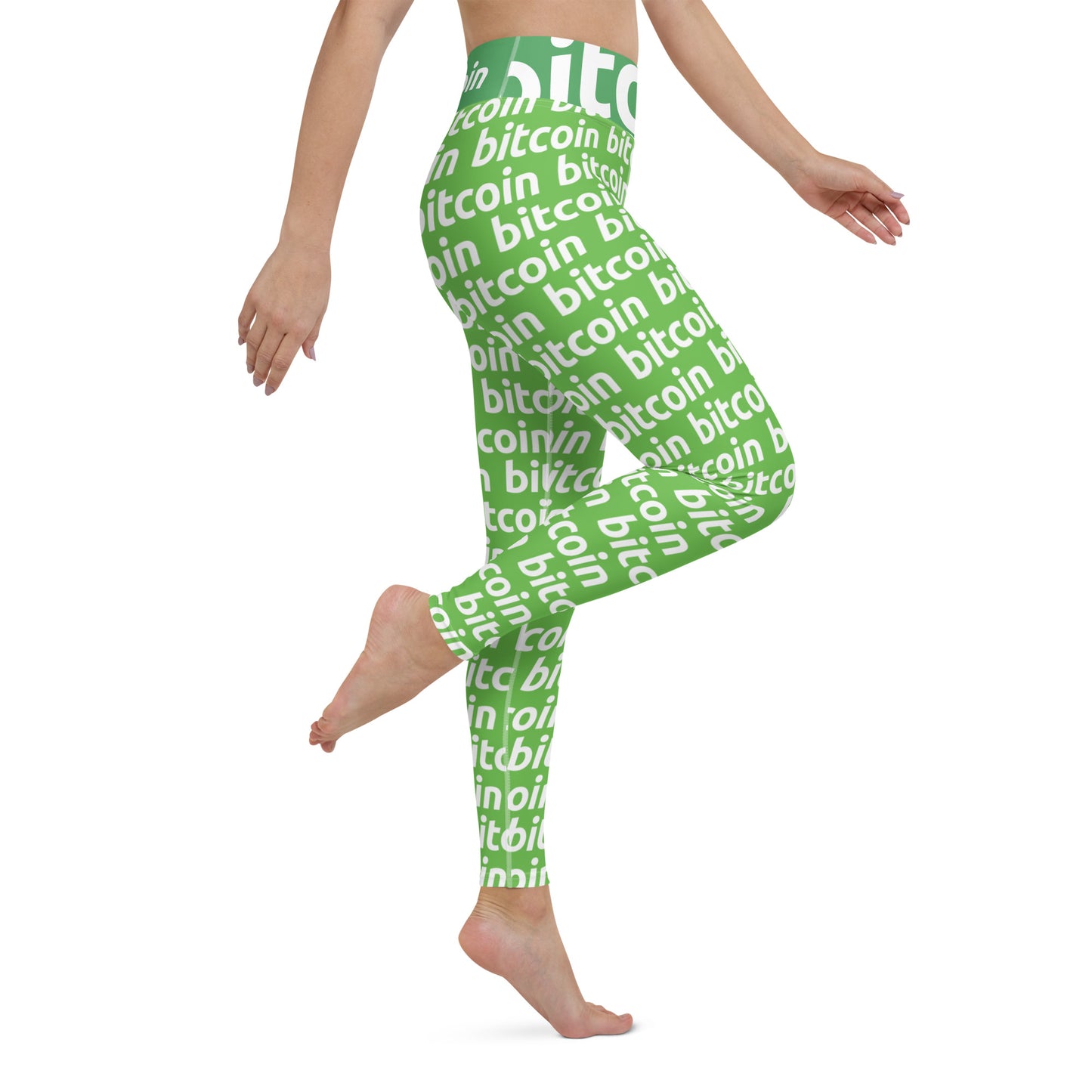 Bitcoin Grass White Yoga Leggings printful