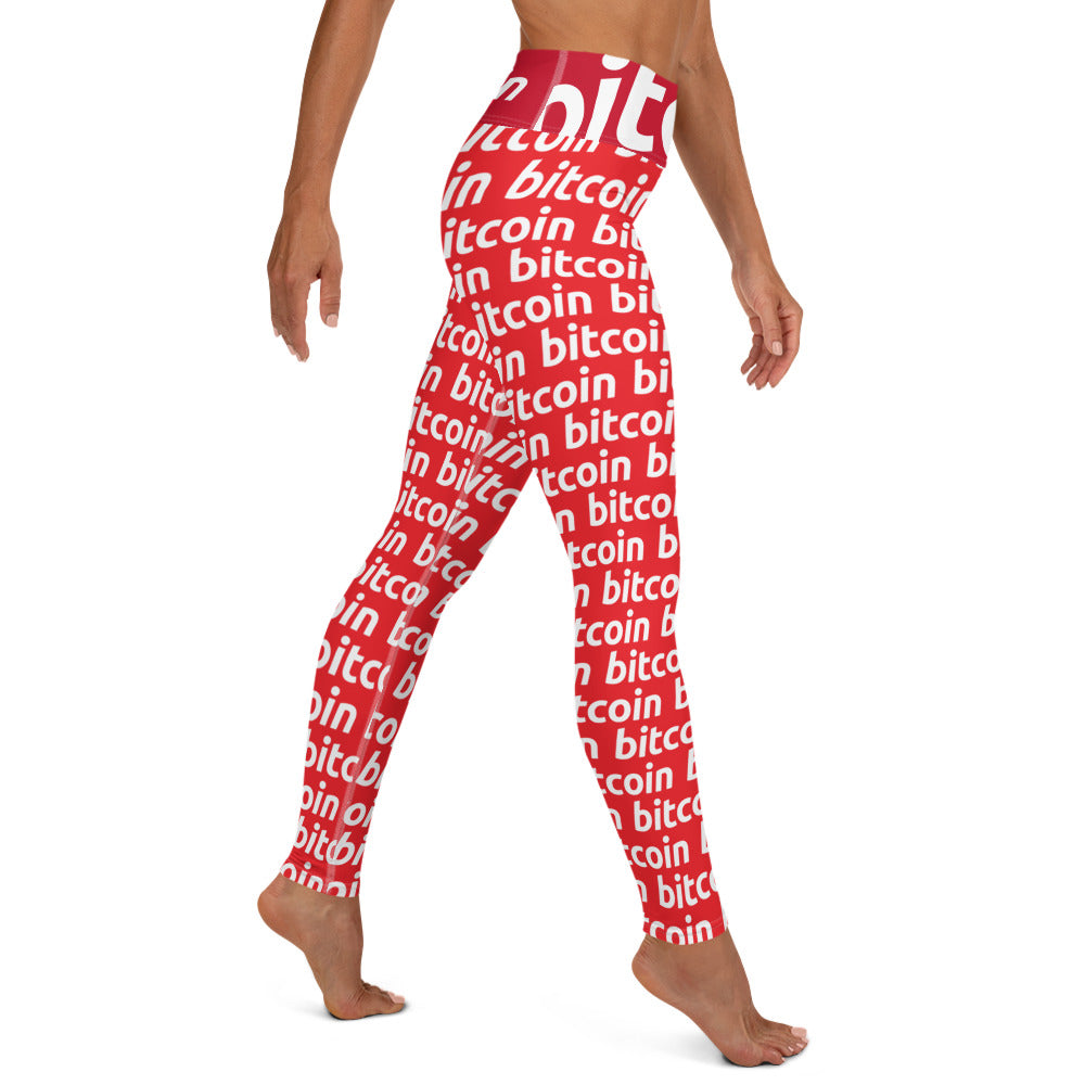 Bitcoin Red White Yoga Leggings printful