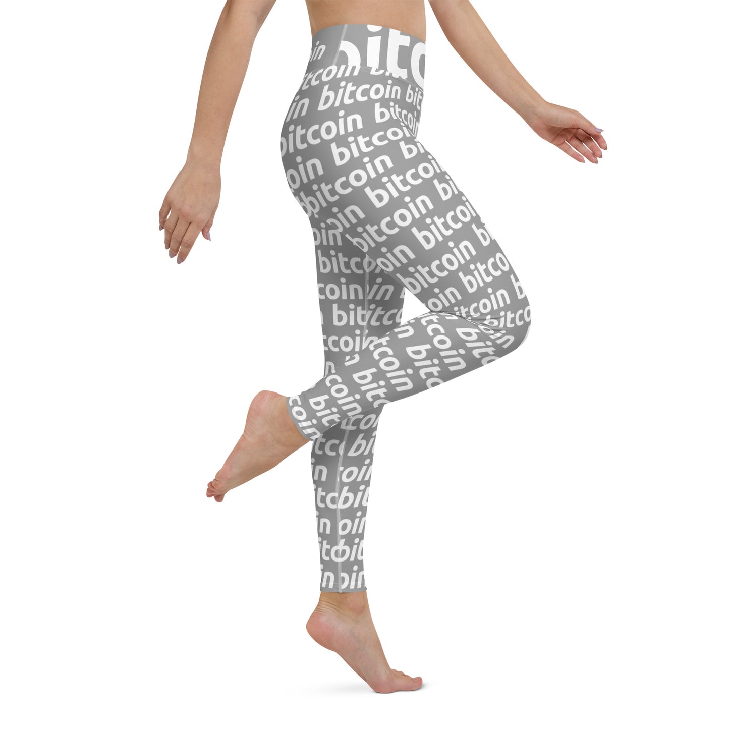 Bitcoin Gray White Yoga Leggings printful