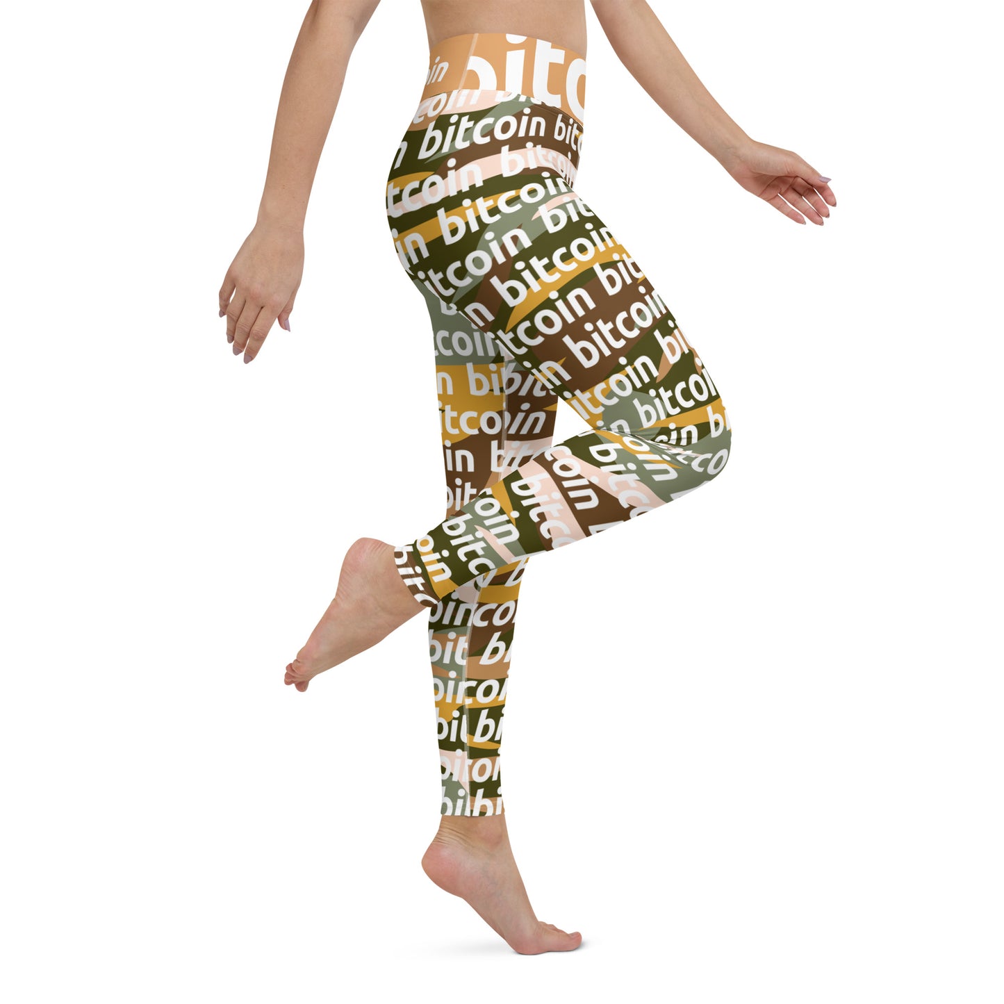 Bitcoin Desert Camo Yoga Leggings printful