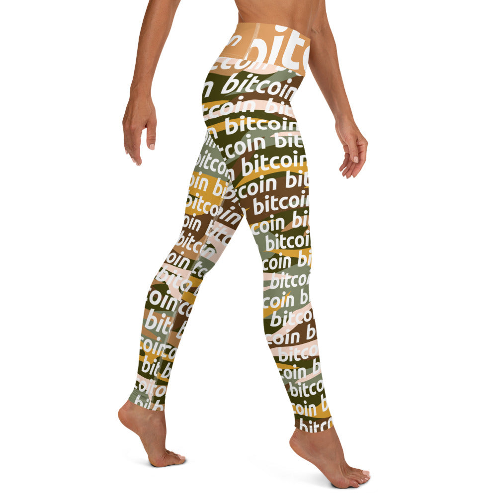 Bitcoin Desert Camo Yoga Leggings printful