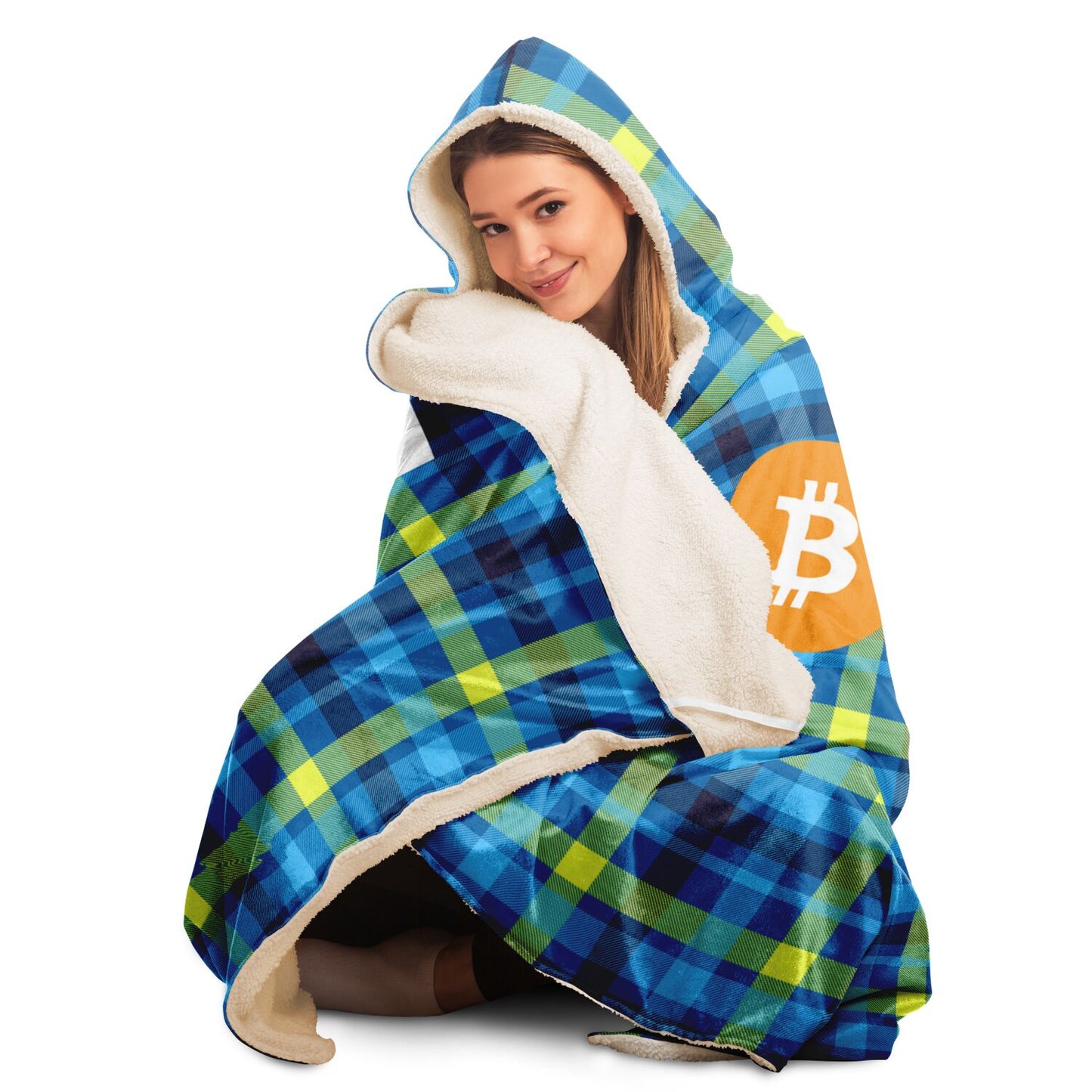 Bitcoin Tartan Blue Hooded Blanket In N Out Crypto