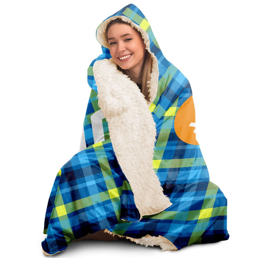 Bitcoin Tartan Blue Hooded Blanket In N Out Crypto