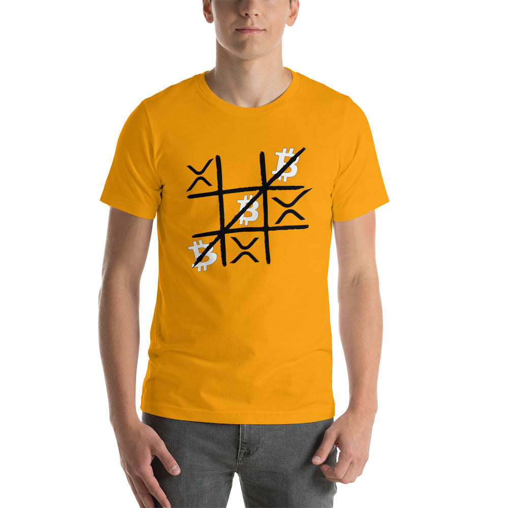 Bitcoin vs XRP Tic Tac Toe | Shirts & Tops | bitcoin-vs-xrp-tic-tac-toe-tee | printful