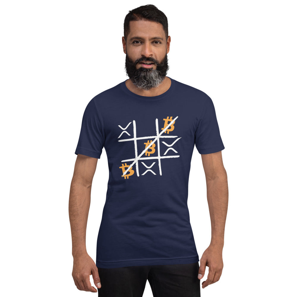 Bitcoin vs XRP Tic Tac Toe | Shirts & Tops | bitcoin-vs-xrp-tic-tac-toe-tee | printful