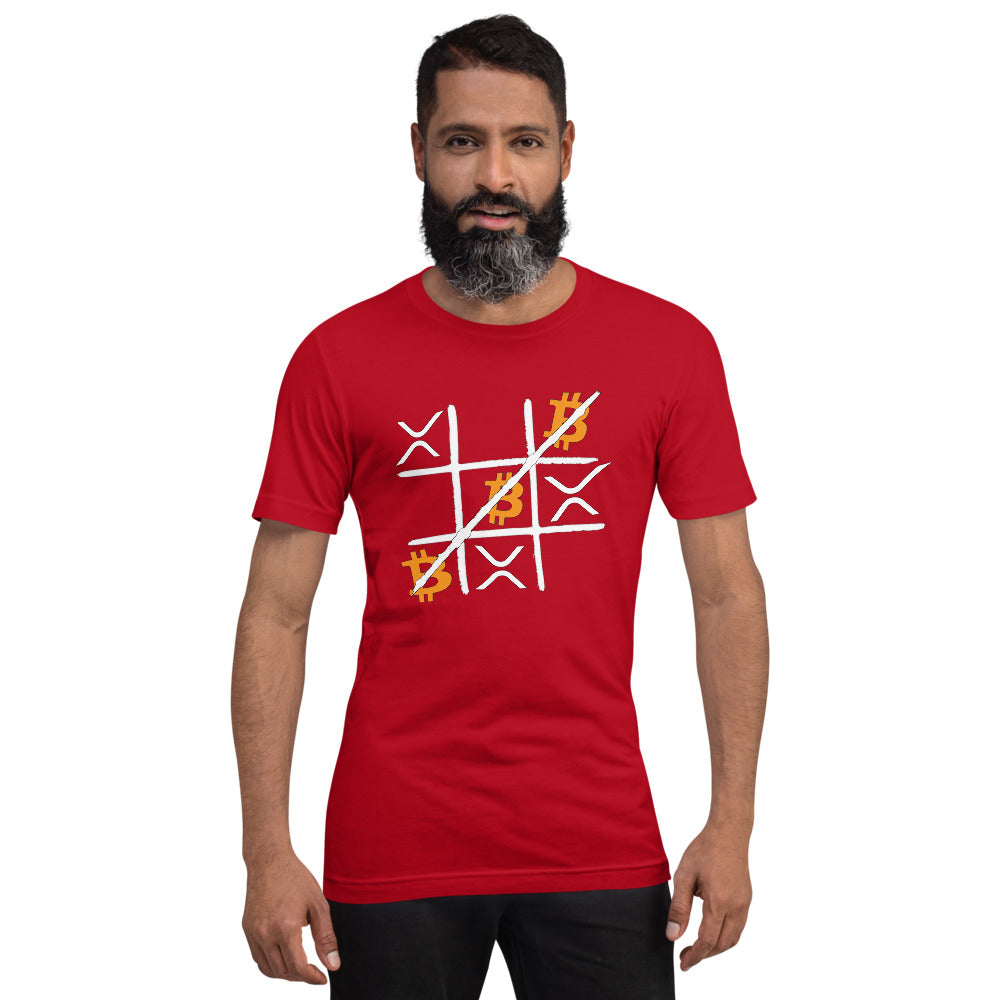 Bitcoin vs XRP Tic Tac Toe | Shirts & Tops | bitcoin-vs-xrp-tic-tac-toe-tee | printful