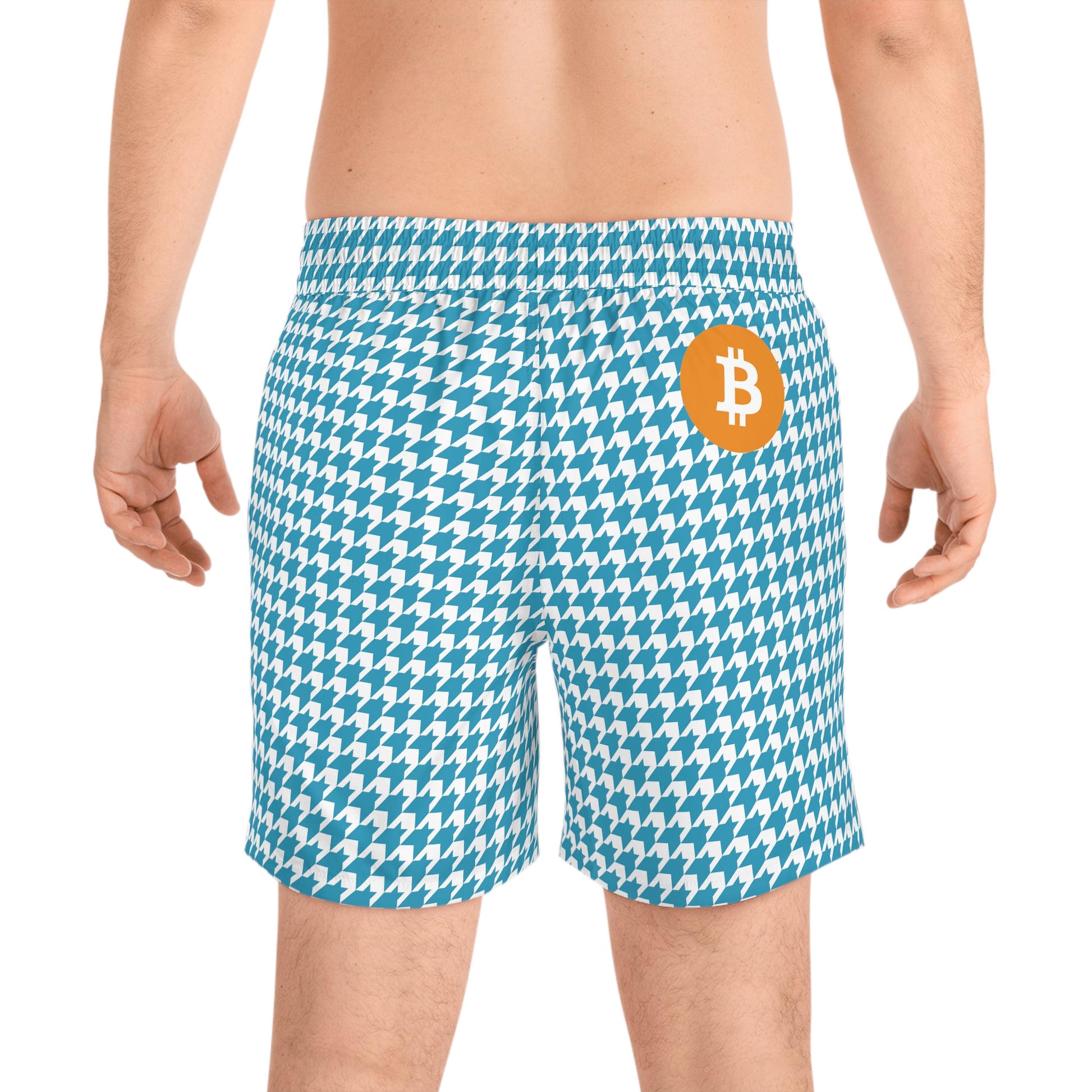 Bitcoin White Houndstooth  Swim Trunk In N Out Crypto