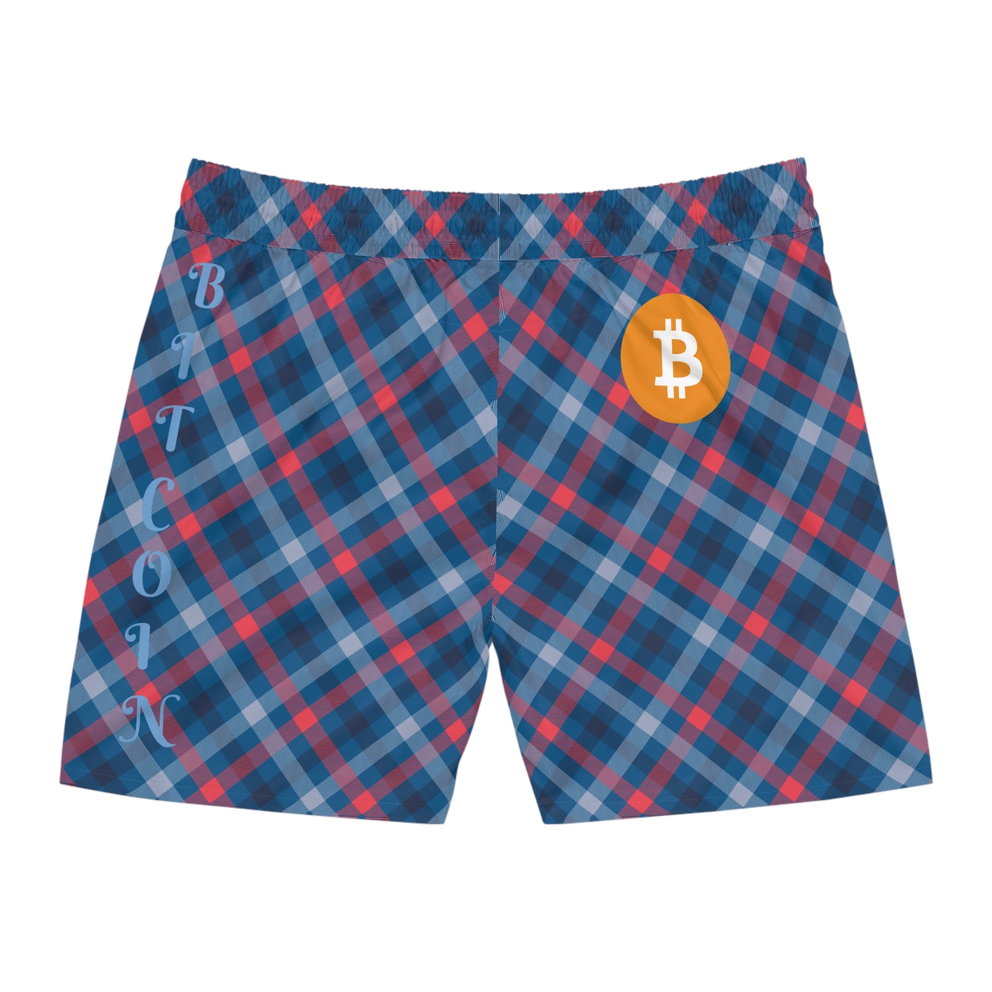 Bitcoin Tartan Blue Swim Trunk In N Out Crypto