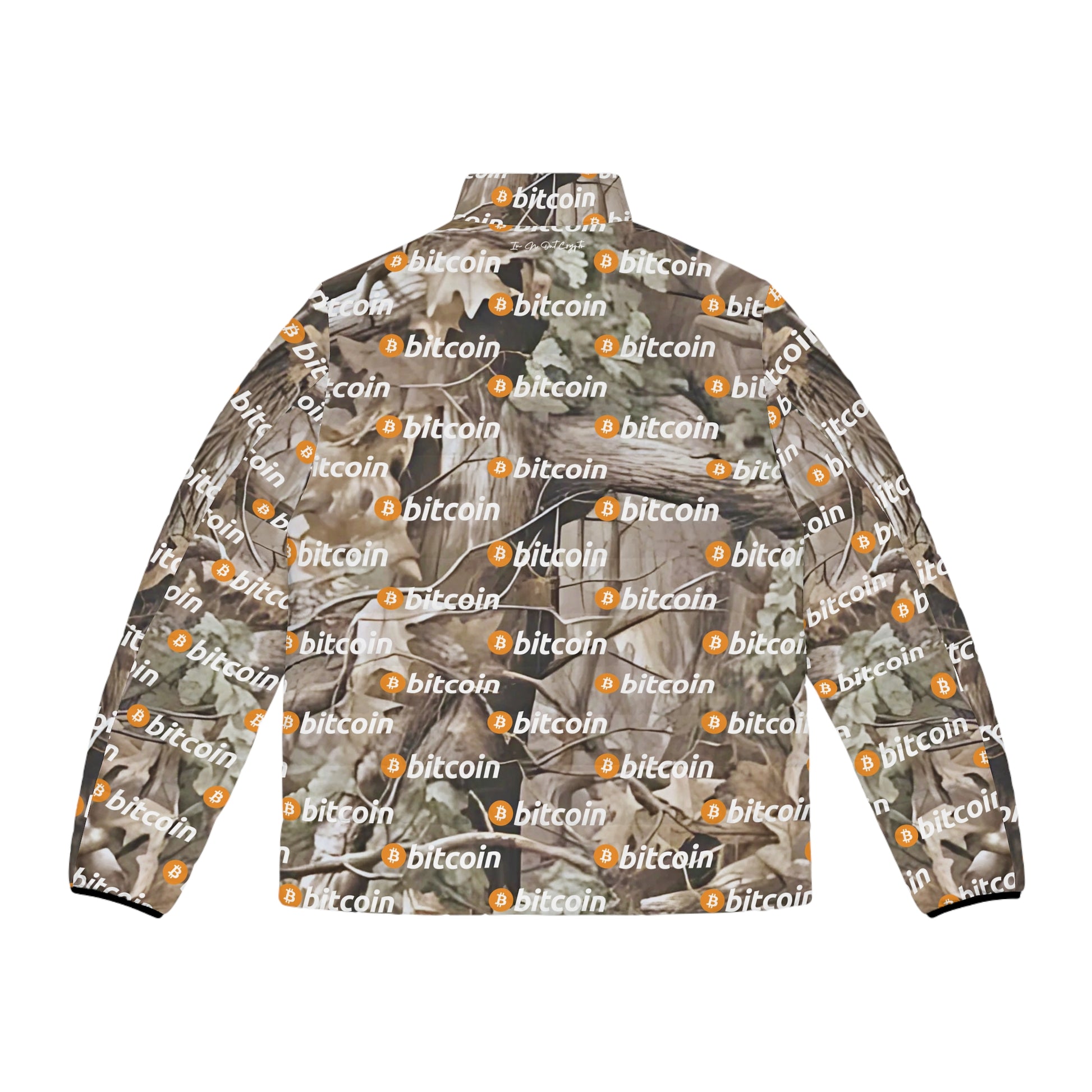 Bitcoin Wood Camouflage Puffer Jacket Printify