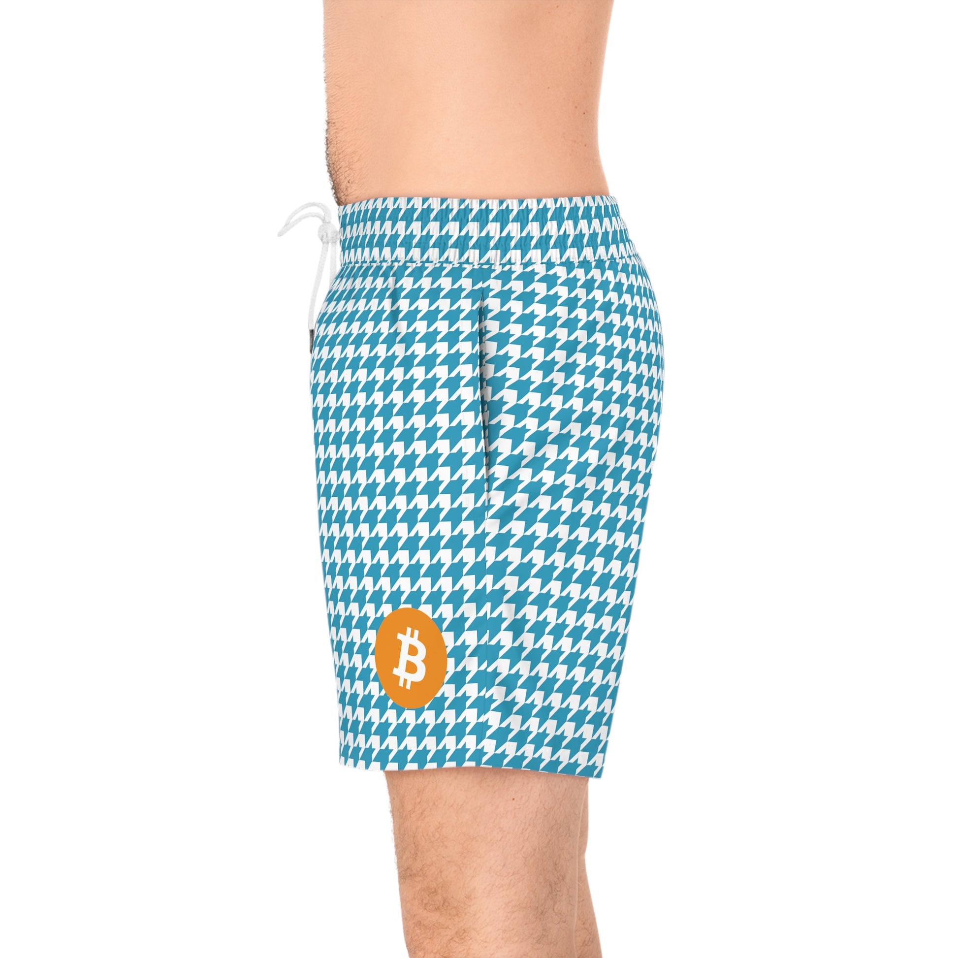 Bitcoin White Houndstooth  Swim Trunk In N Out Crypto