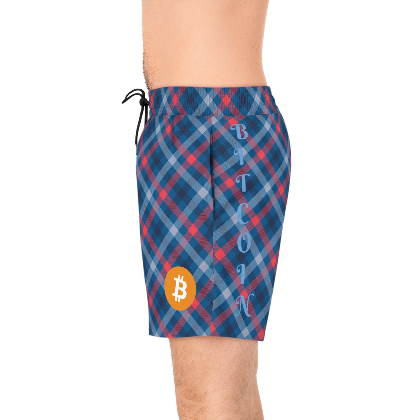 Bitcoin Tartan Blue Swim Trunk In N Out Crypto