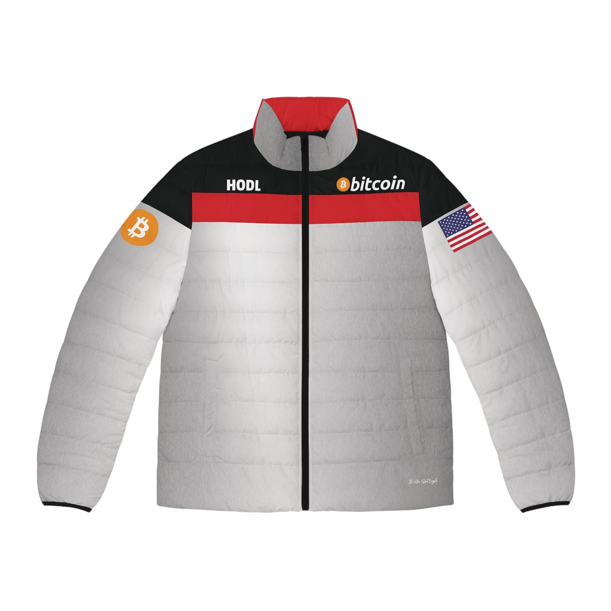 Bitcoin Racing Puffer Jacket Printify