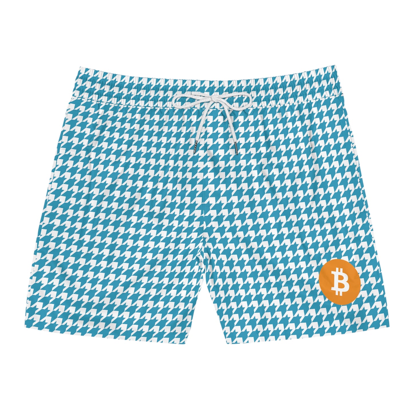 Bitcoin White Houndstooth  Swim Trunk In N Out Crypto