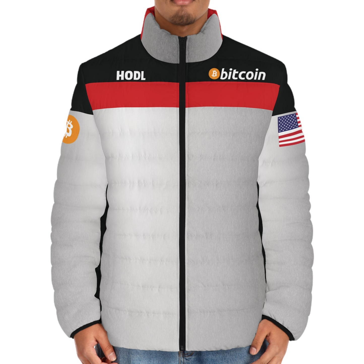 Bitcoin Racing Puffer Jacket Printify