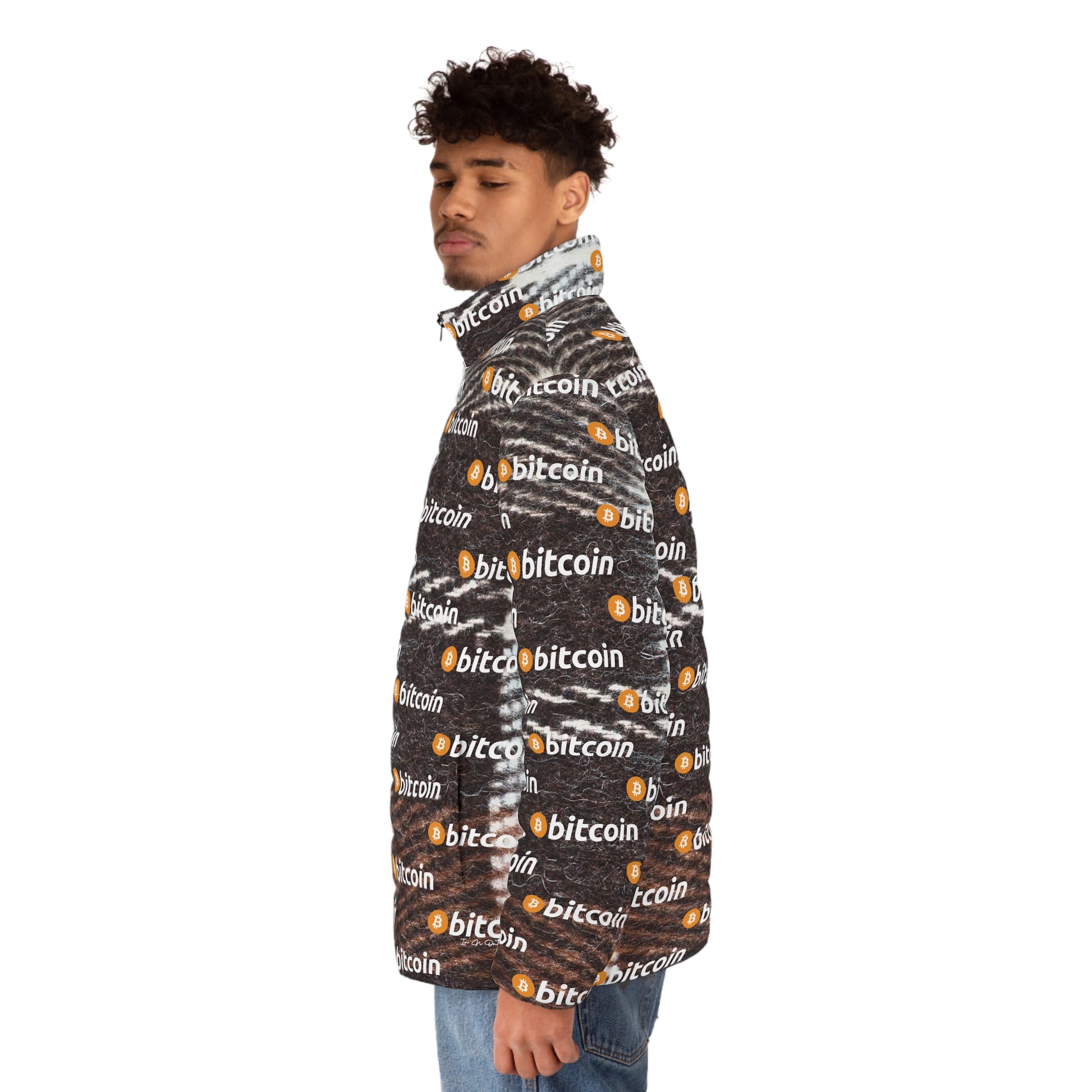 Bitcoin Plaid Puffer Jacket Printify