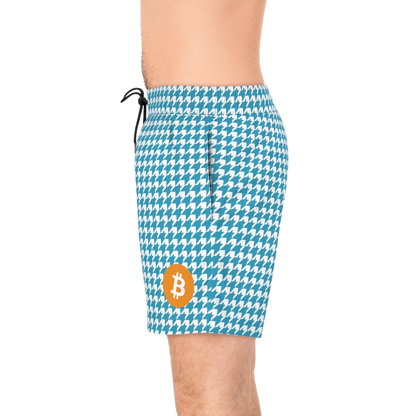 Bitcoin White Houndstooth  Swim Trunk In N Out Crypto