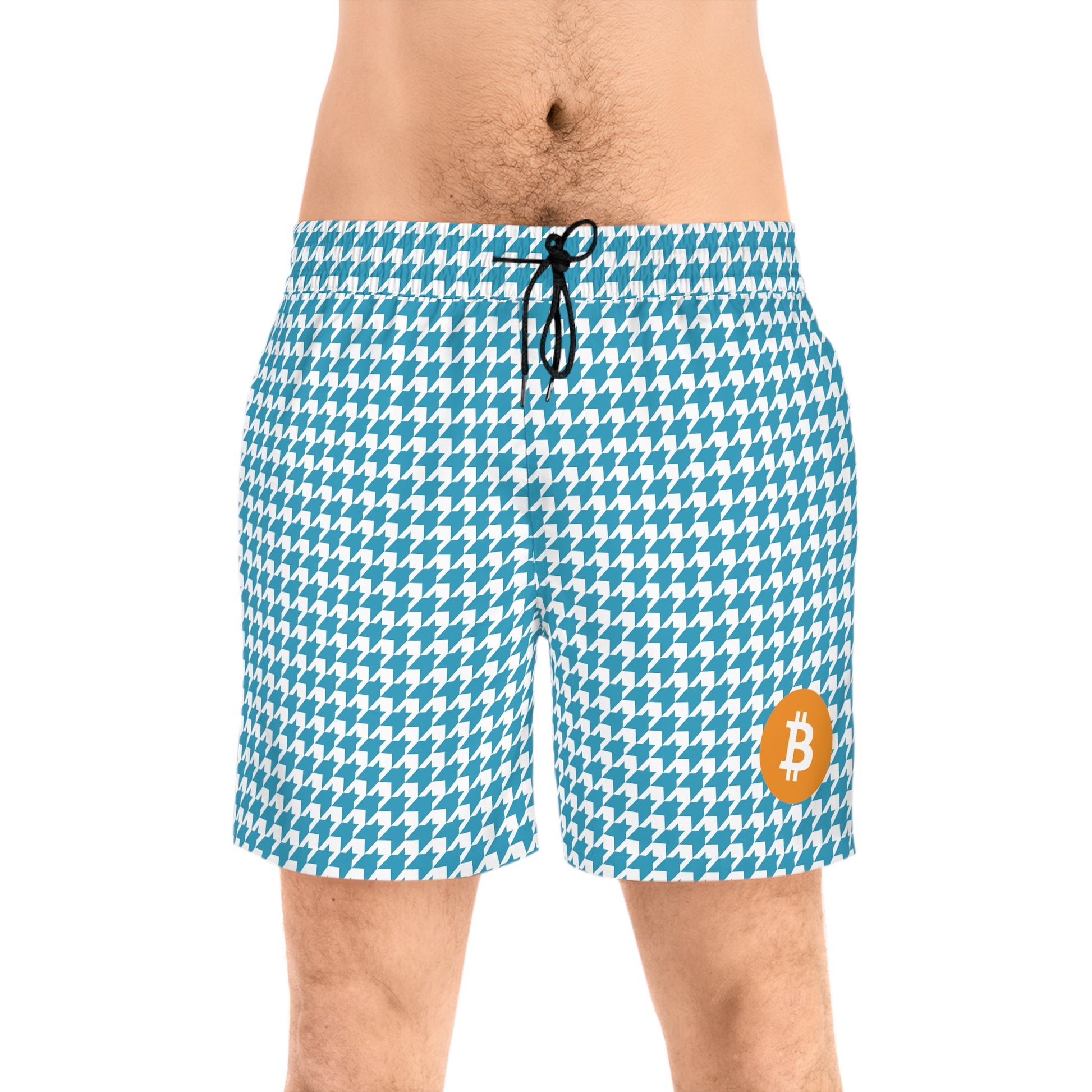 Bitcoin White Houndstooth  Swim Trunk In N Out Crypto