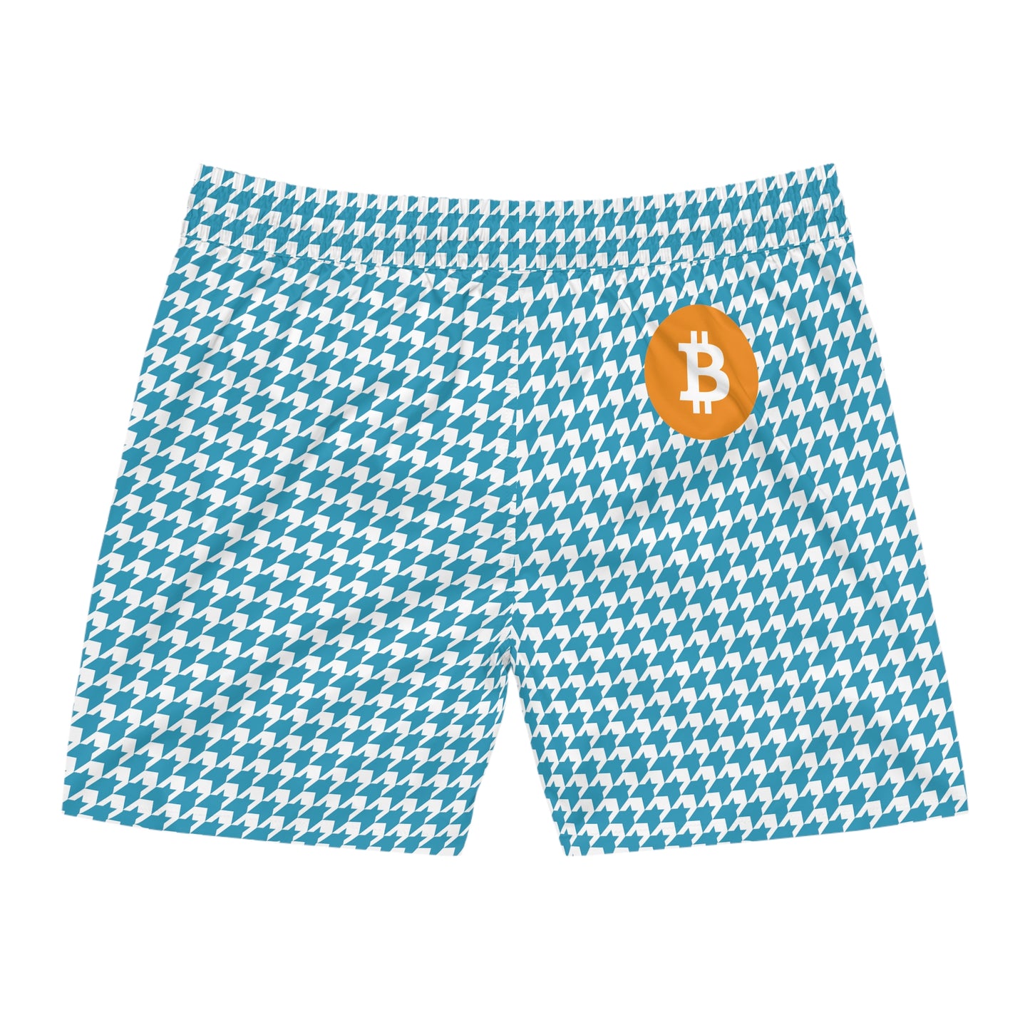 Bitcoin White Houndstooth  Swim Trunk In N Out Crypto