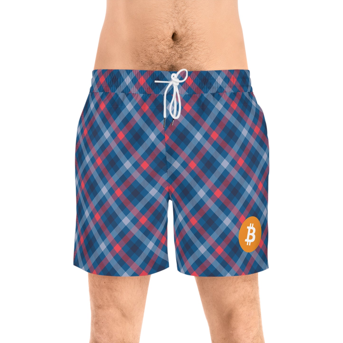 Bitcoin Tartan Blue Swim Trunk In N Out Crypto