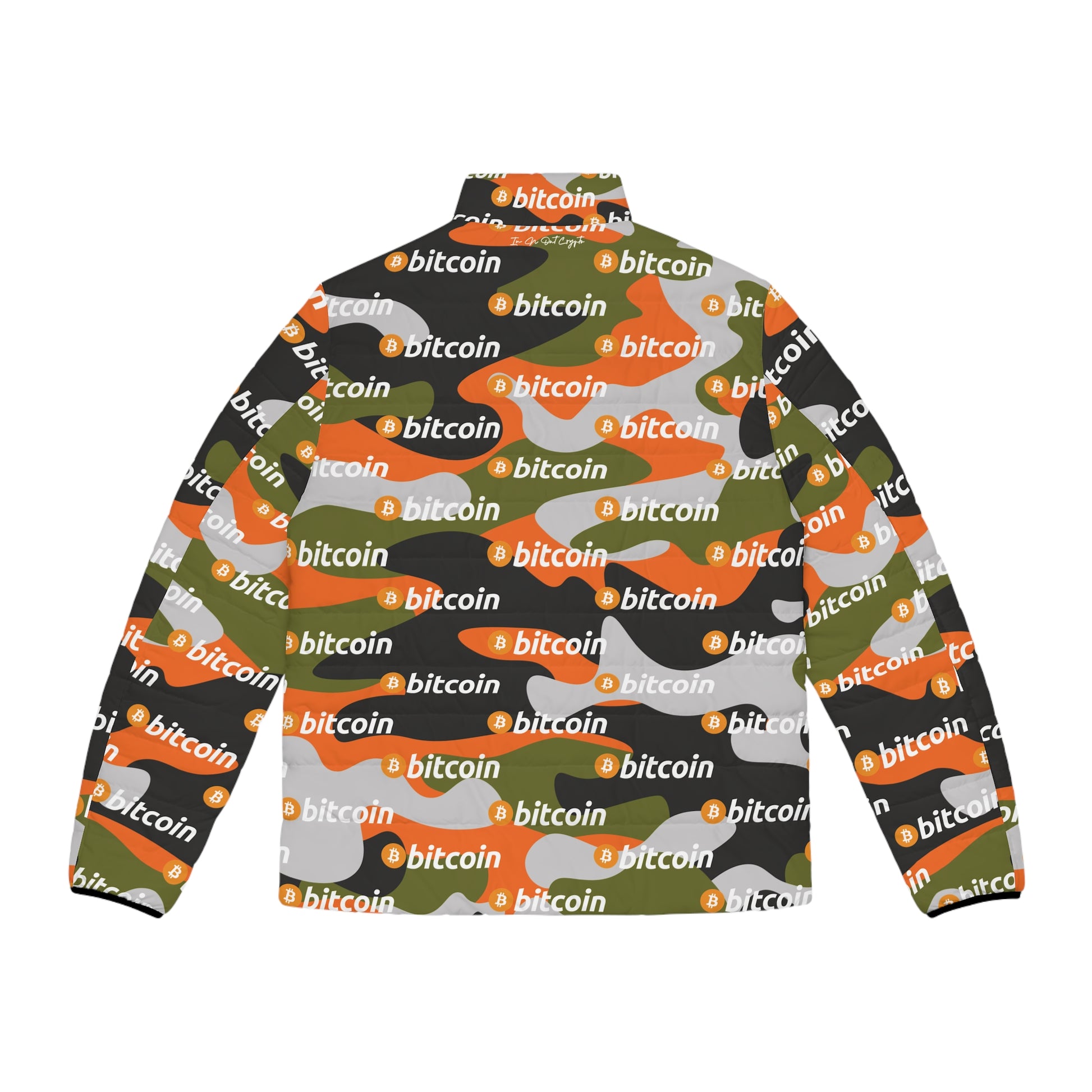 Bitcoin Orange Green Camo Puffer Jacket Printify