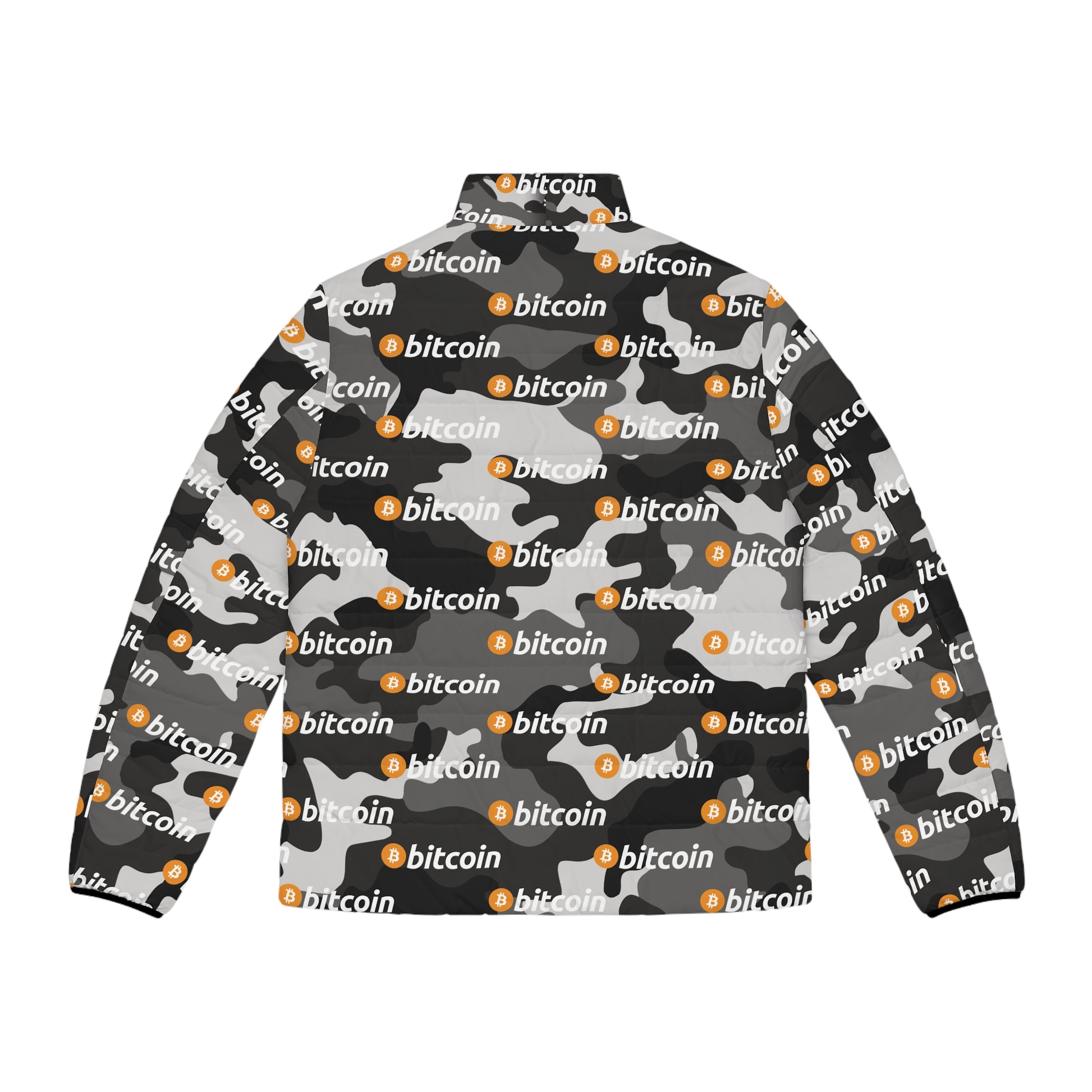 Bitcoin Camo Puffer Jacket Printify