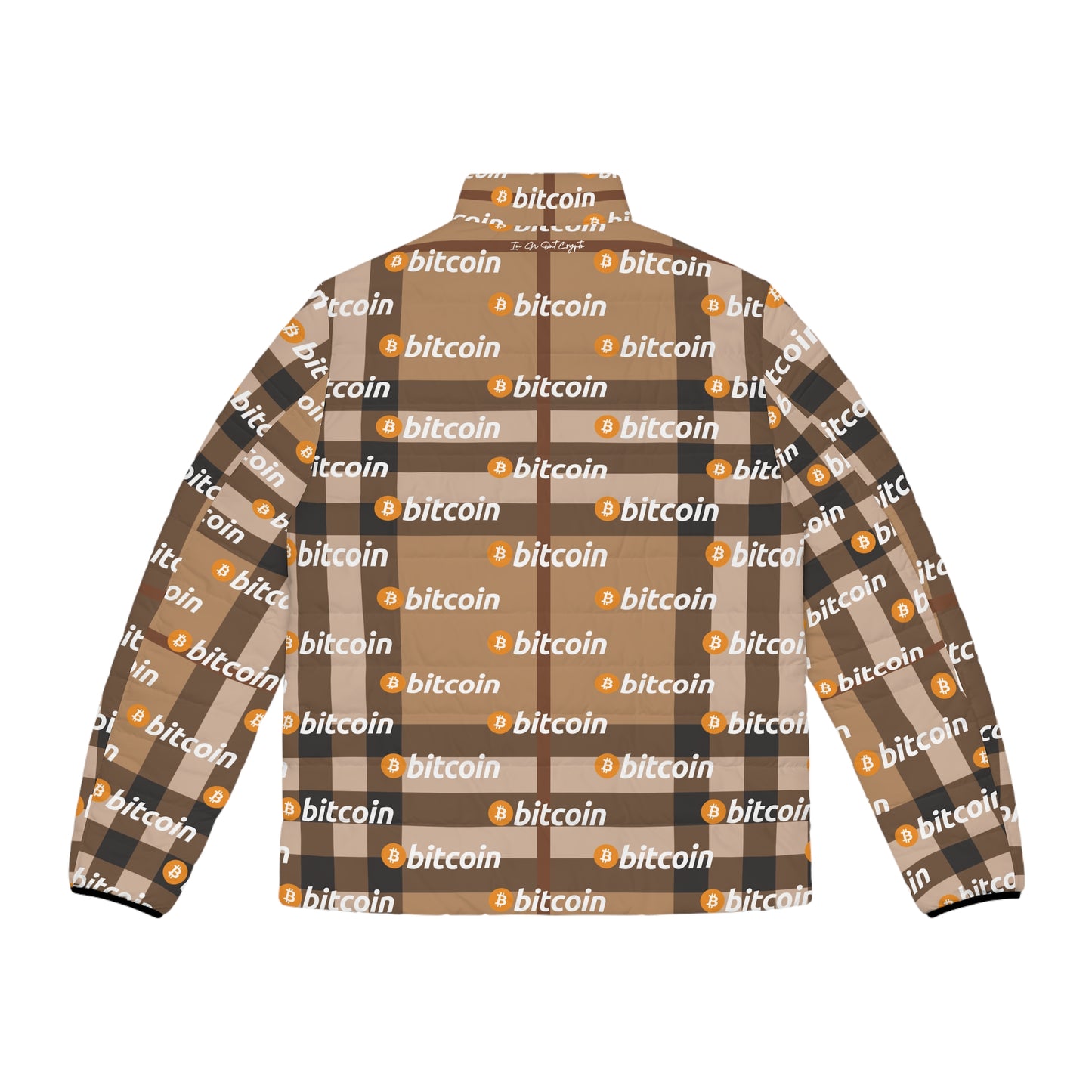 Bitcoin Tartan Camel Puffer Jacket Printify