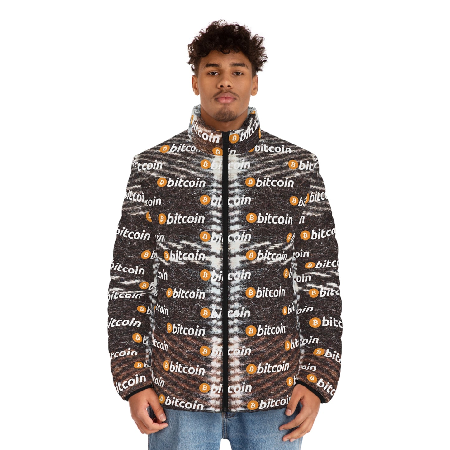 Bitcoin Plaid Puffer Jacket Printify