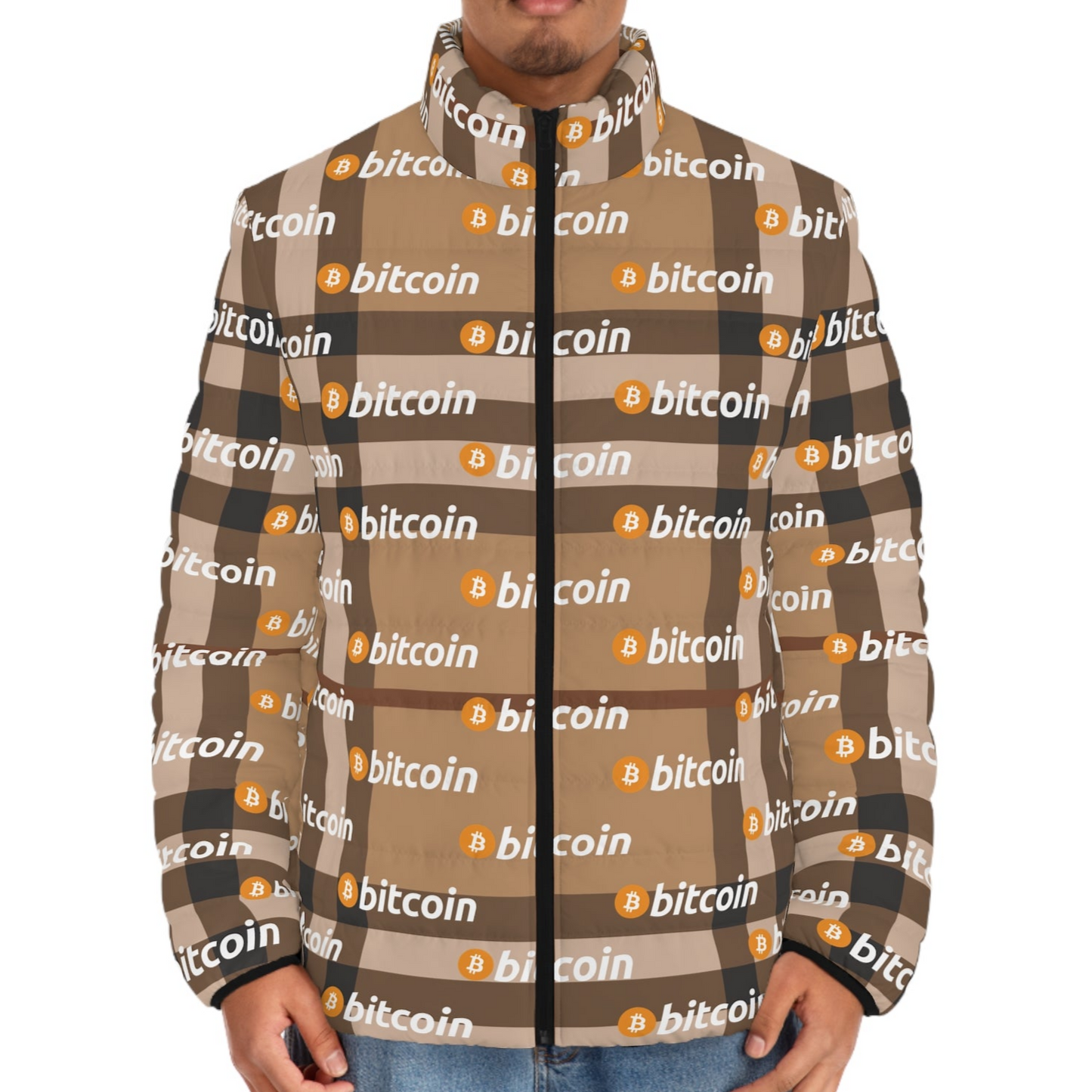 Bitcoin Tartan Camel Puffer Jacket InNOutCrypto