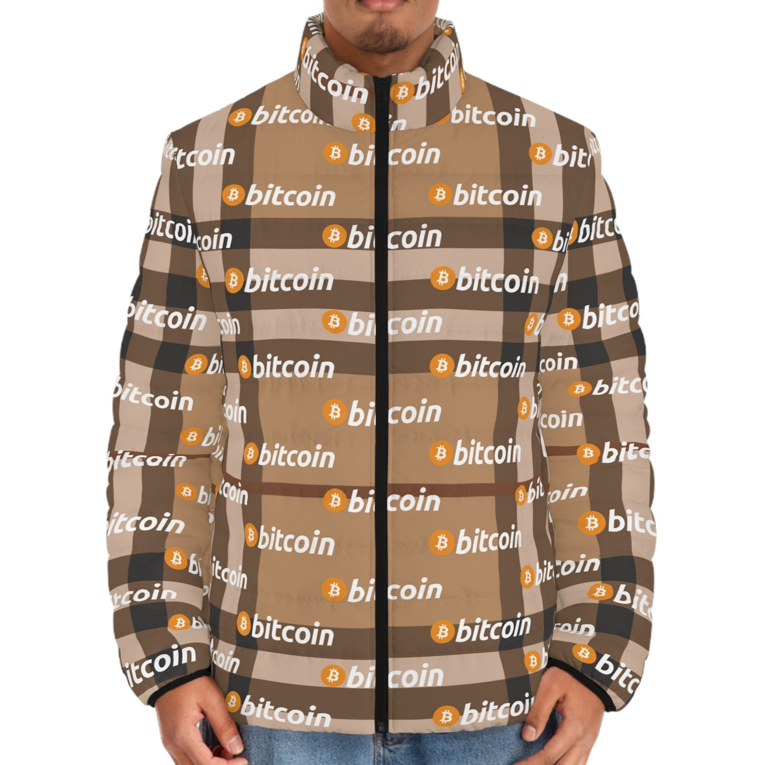 Bitcoin Tartan Camel Puffer Jacket InNOutCrypto