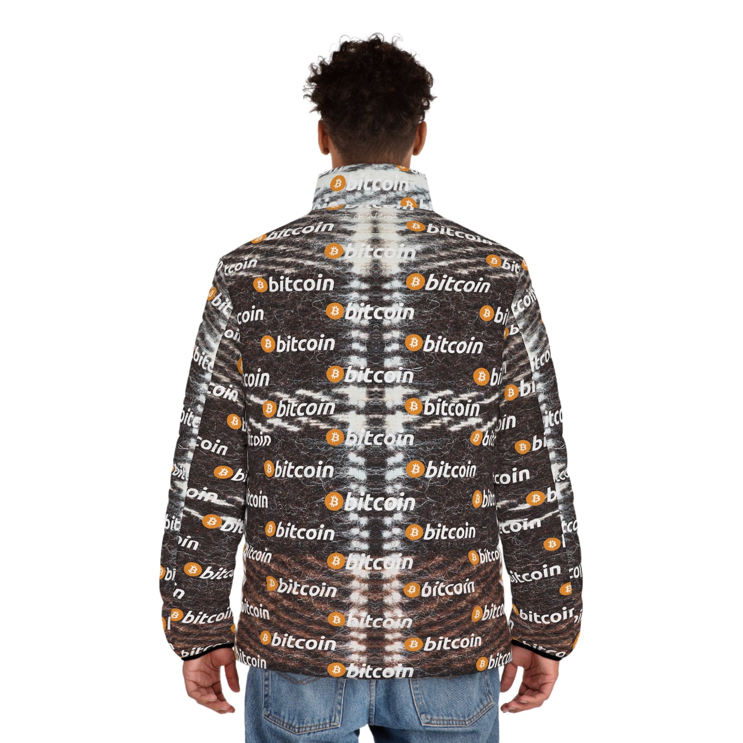 Bitcoin Plaid Puffer Jacket Printify