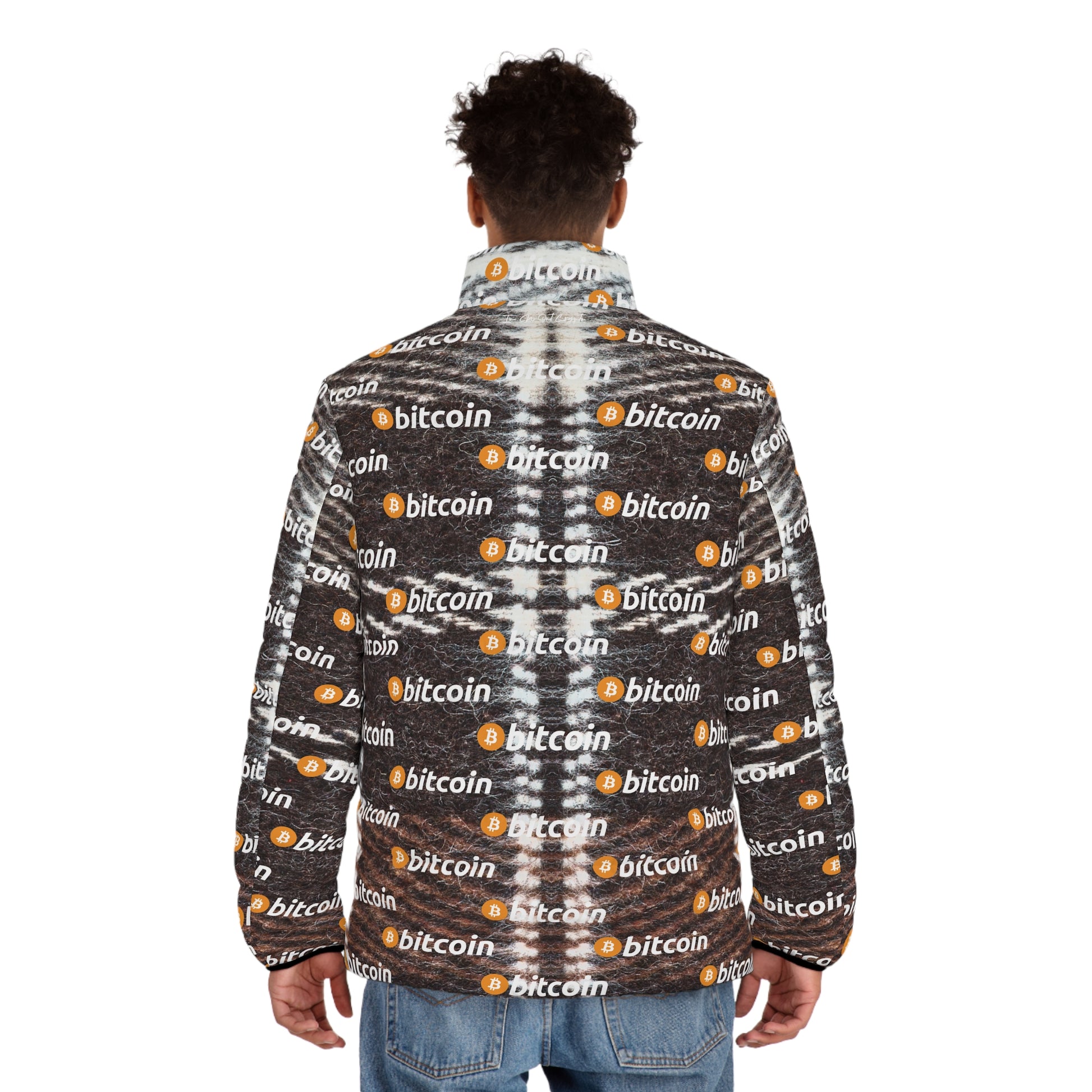 Bitcoin Plaid Puffer Jacket Printify