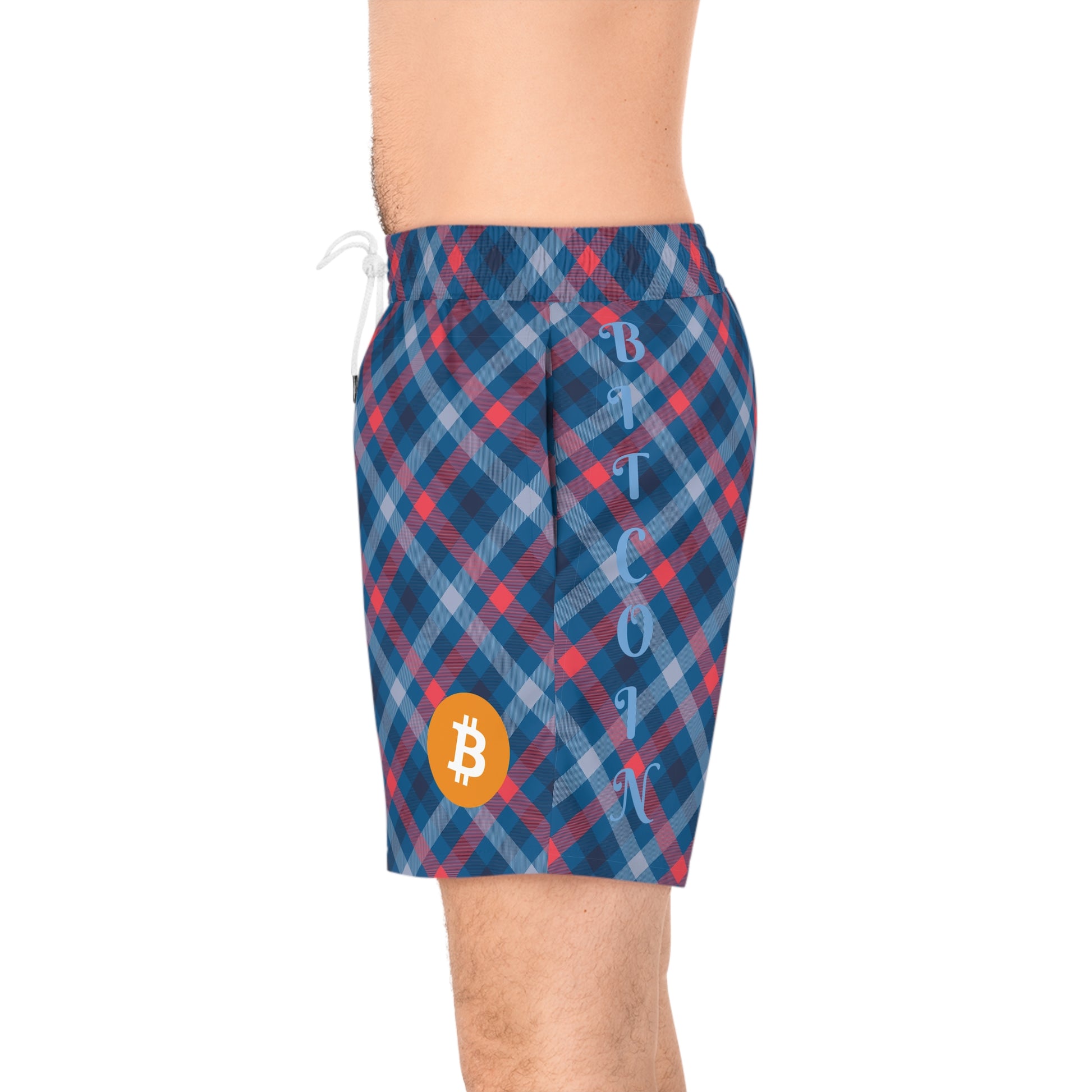 Bitcoin Tartan Blue Swim Trunk In N Out Crypto