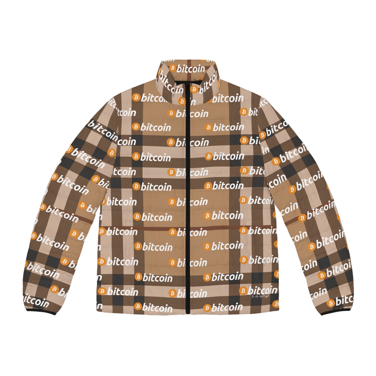 Bitcoin Tartan Camel Puffer Jacket Printify