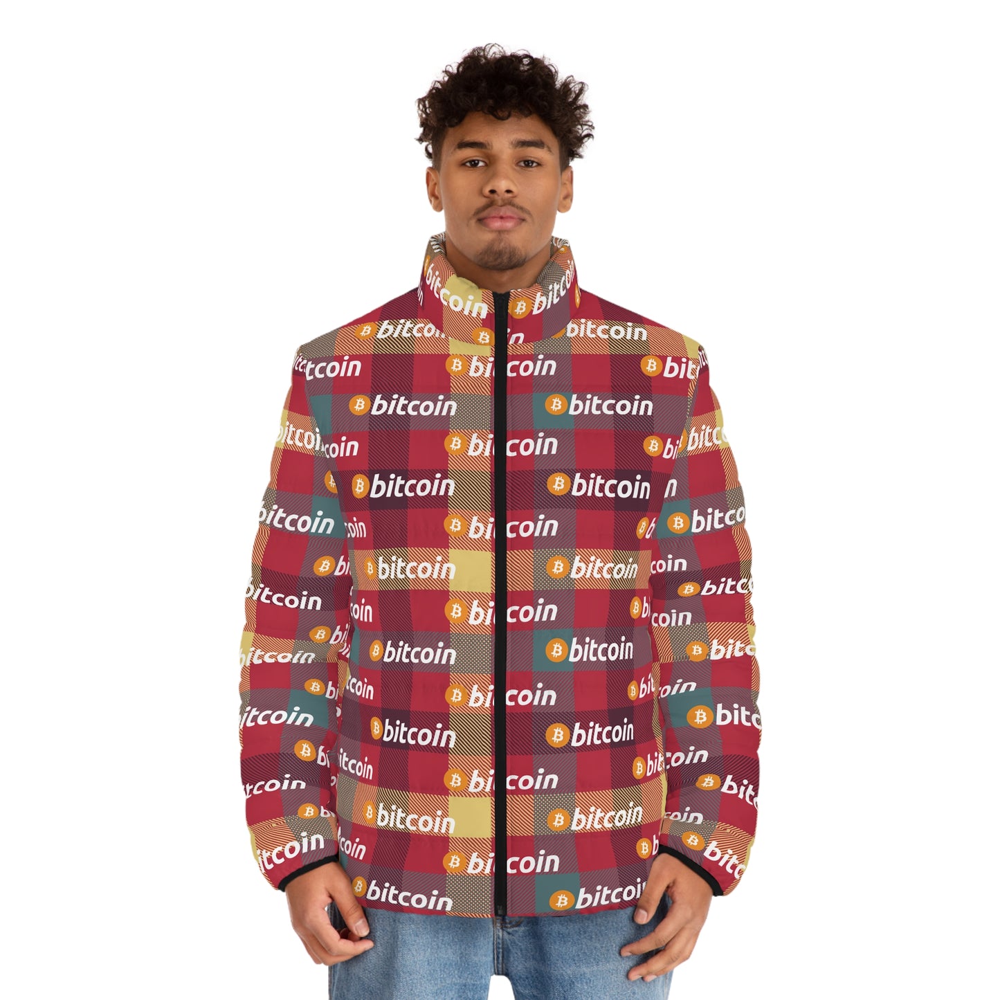 Bitcoin Tartan London Puffer Jacket Printify