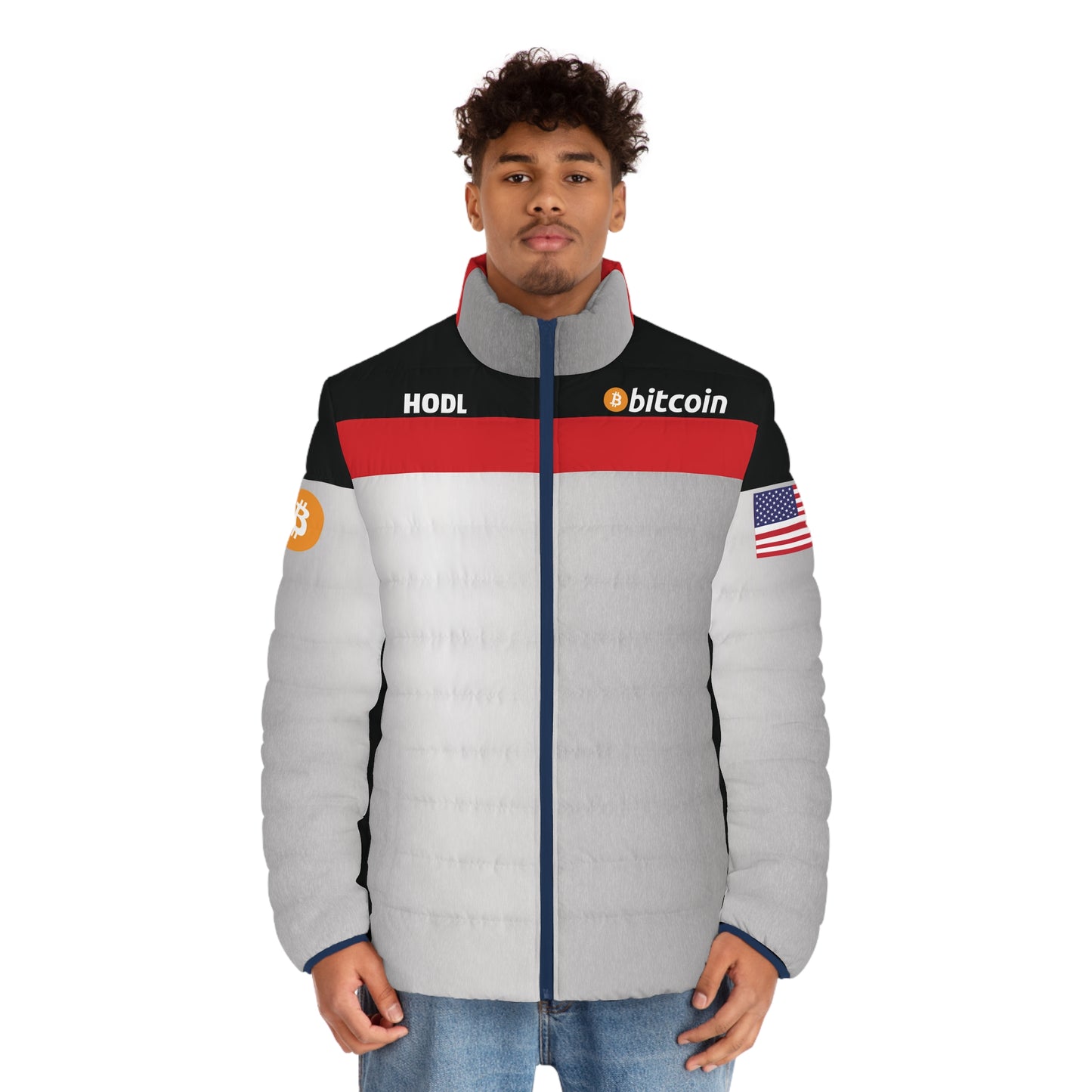 Bitcoin Racing Puffer Jacket Printify