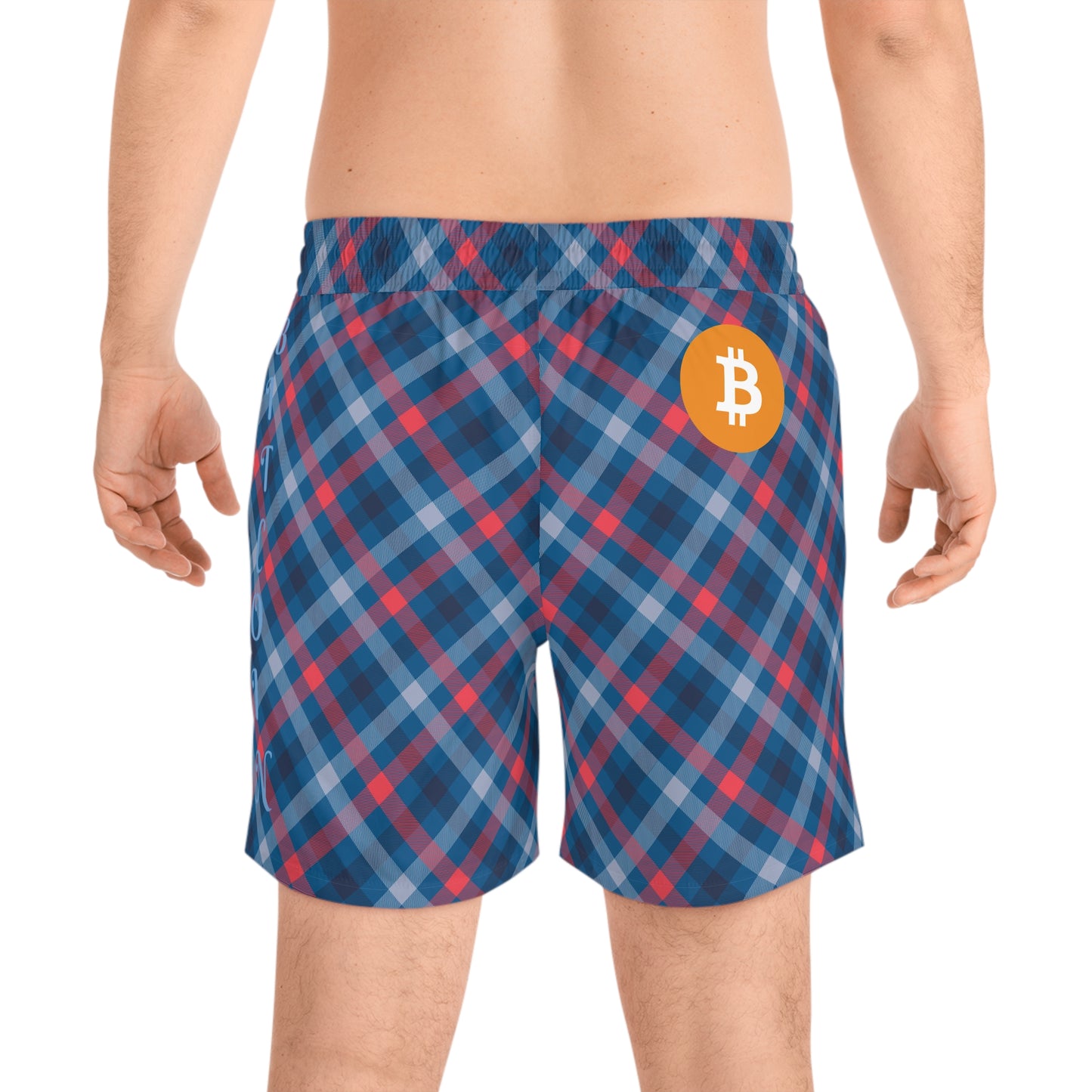 Bitcoin Tartan Blue Swim Trunk In N Out Crypto