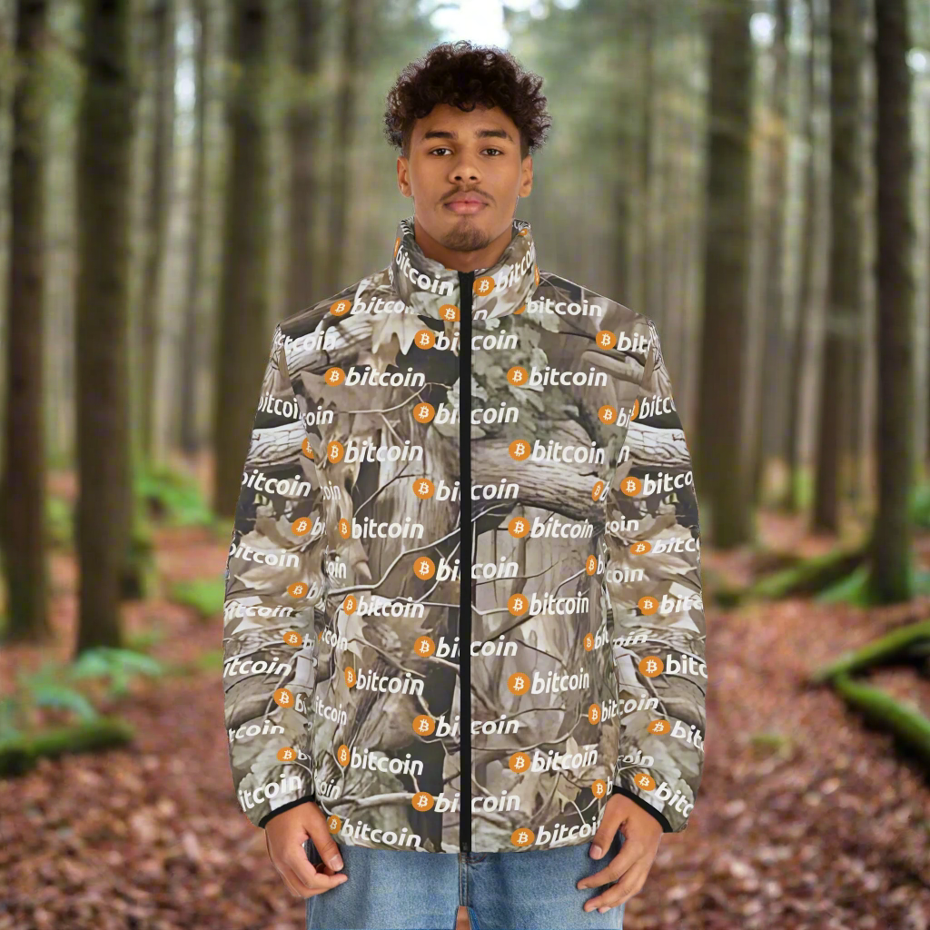 Bitcoin Wood Camouflage Puffer Jacket InNOutCrypto